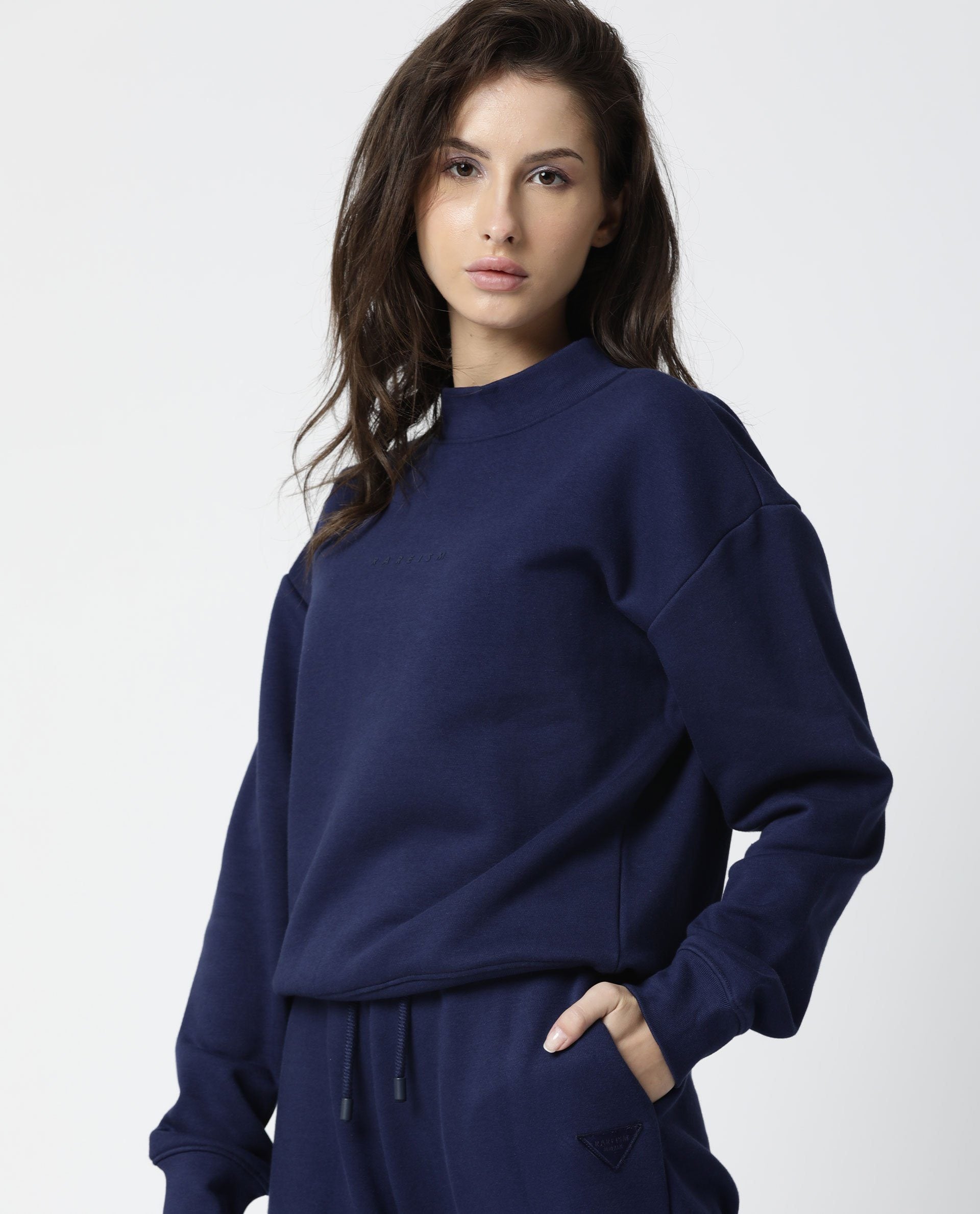 Rareism Womens Fury Blue Sweatshirt Relaxed Fit Full Sleeves