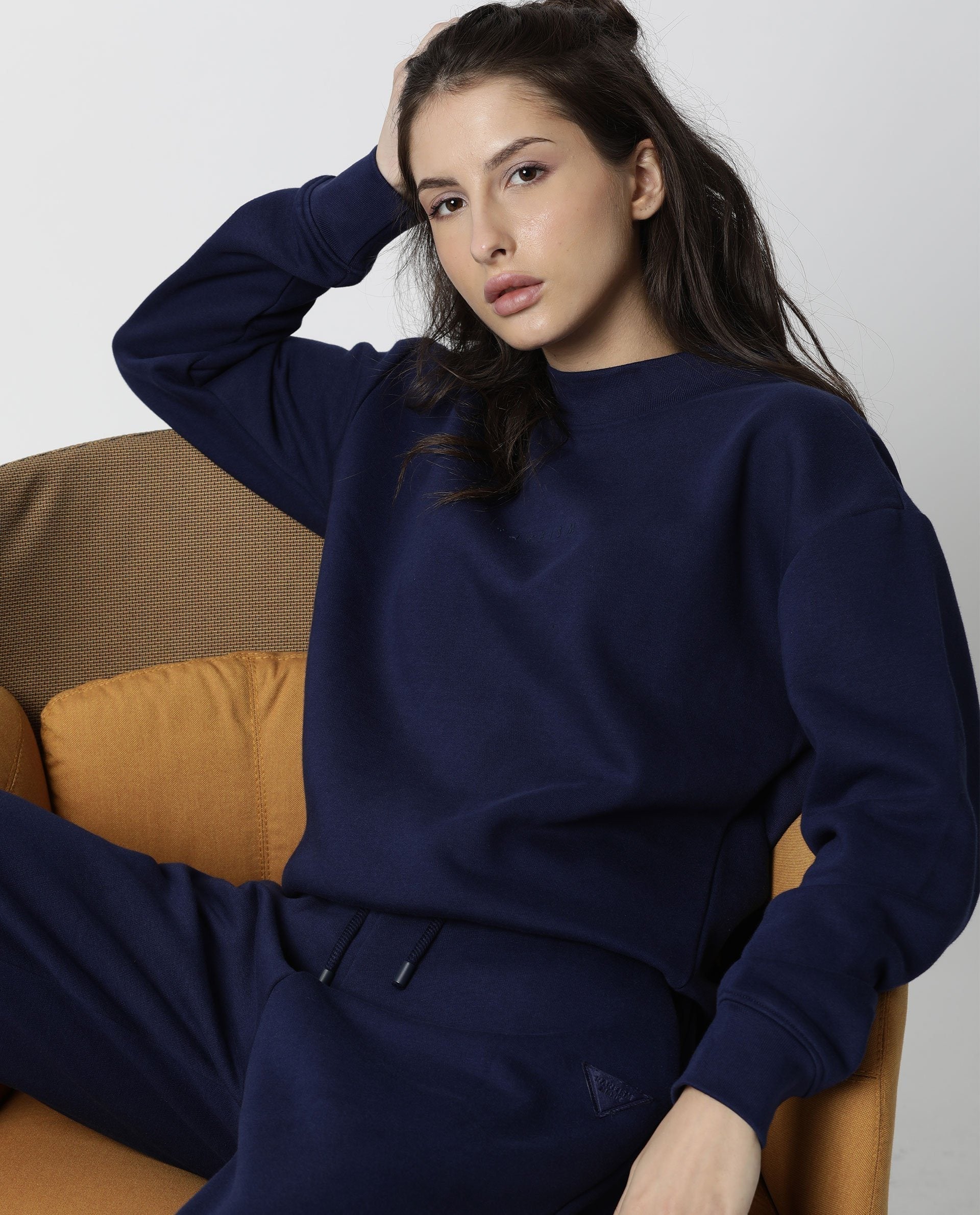 Rareism Womens Fury Blue Sweatshirt Relaxed Fit Full Sleeves