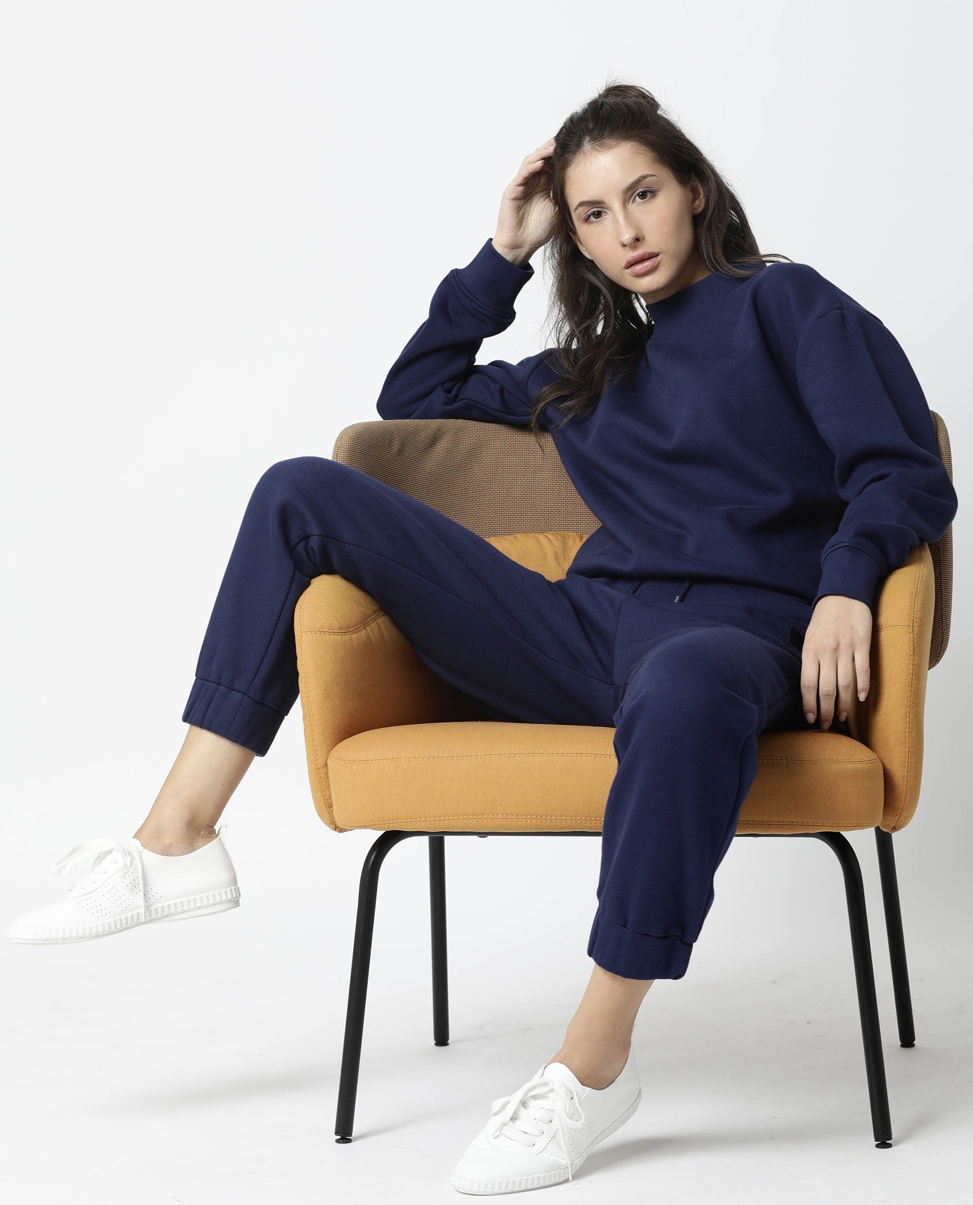Rareism Womens Fury Blue Sweatshirt Relaxed Fit Full Sleeves