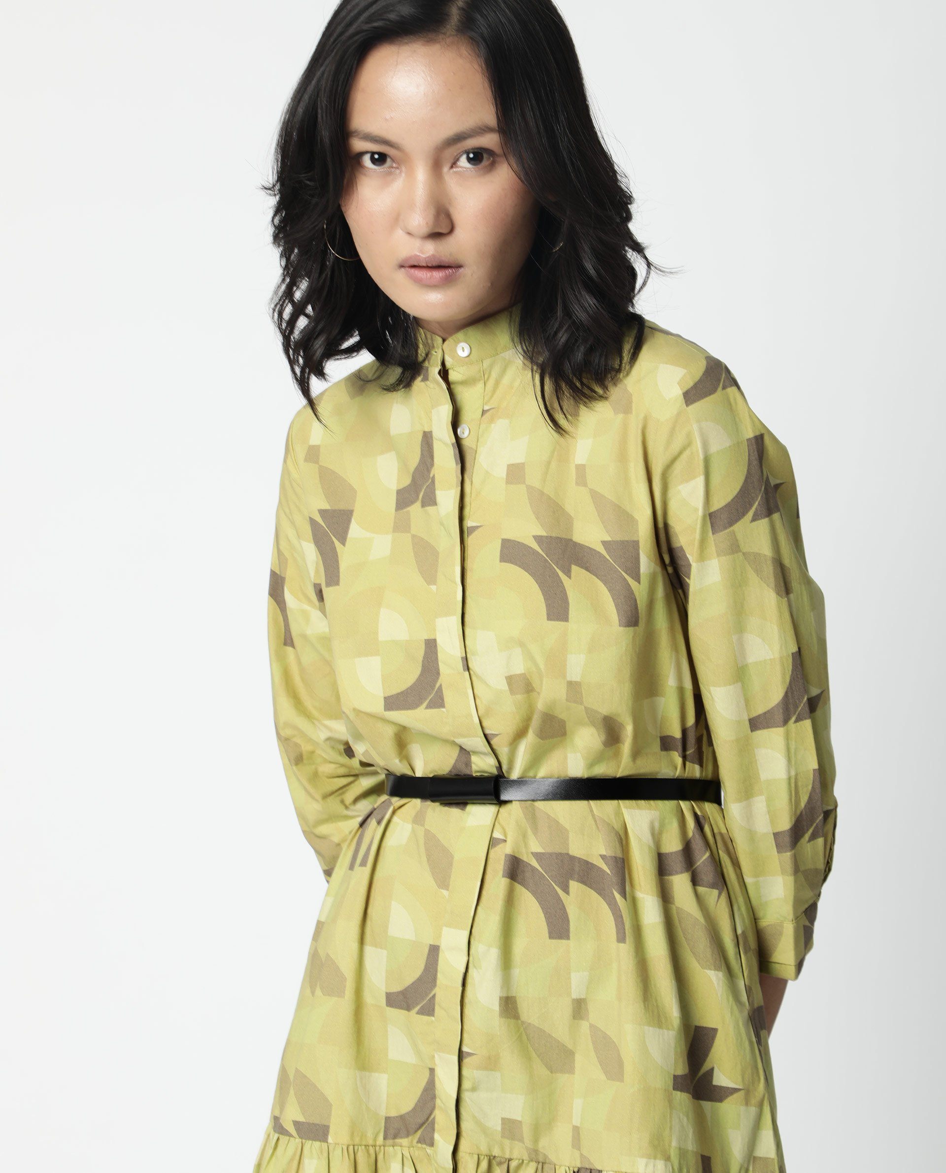 Rareism Women Ghost Green Dress Short Sleeves Printed