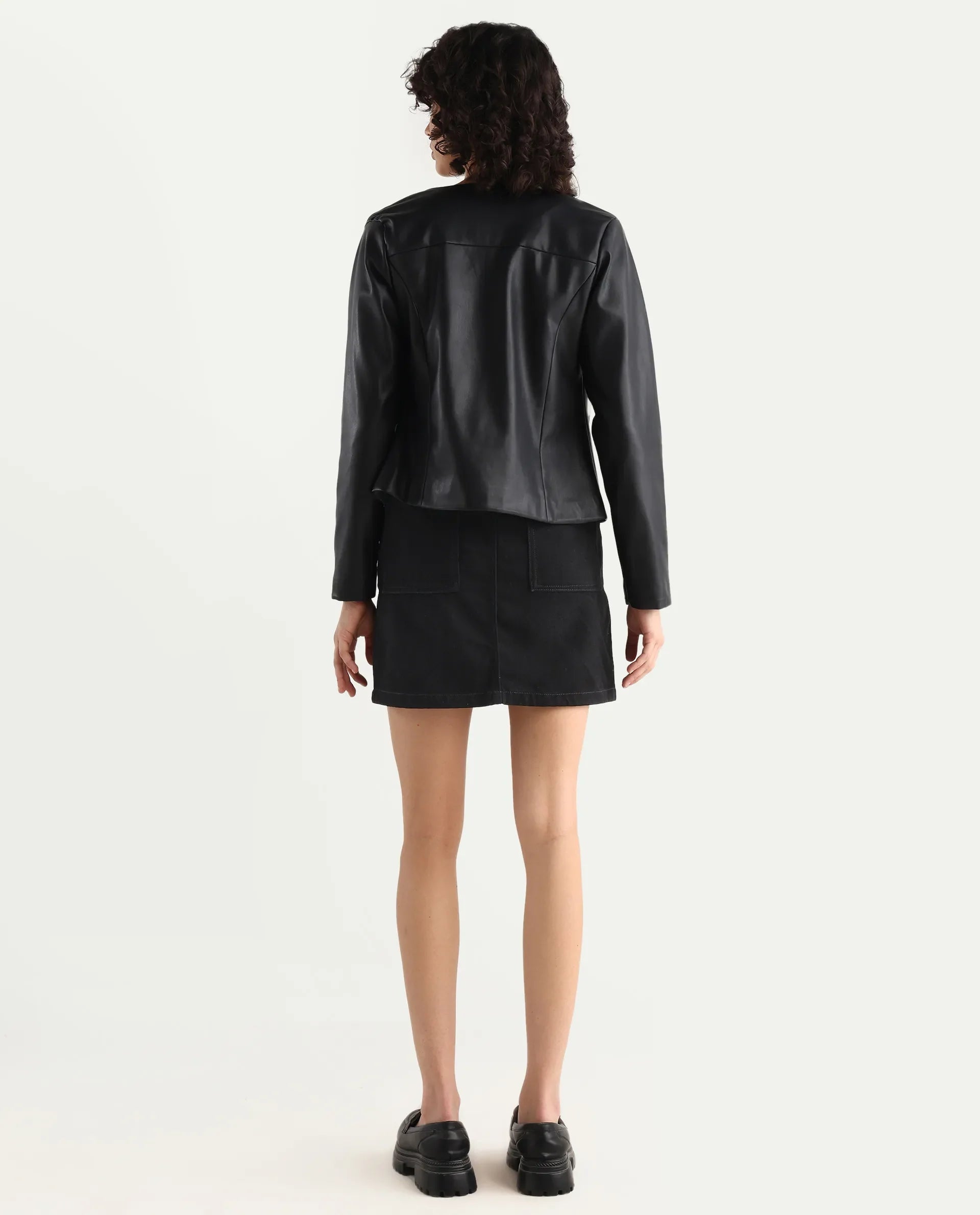 Rareism Women's Misko Black Cotton Plain Mini Straight Fit Skirt