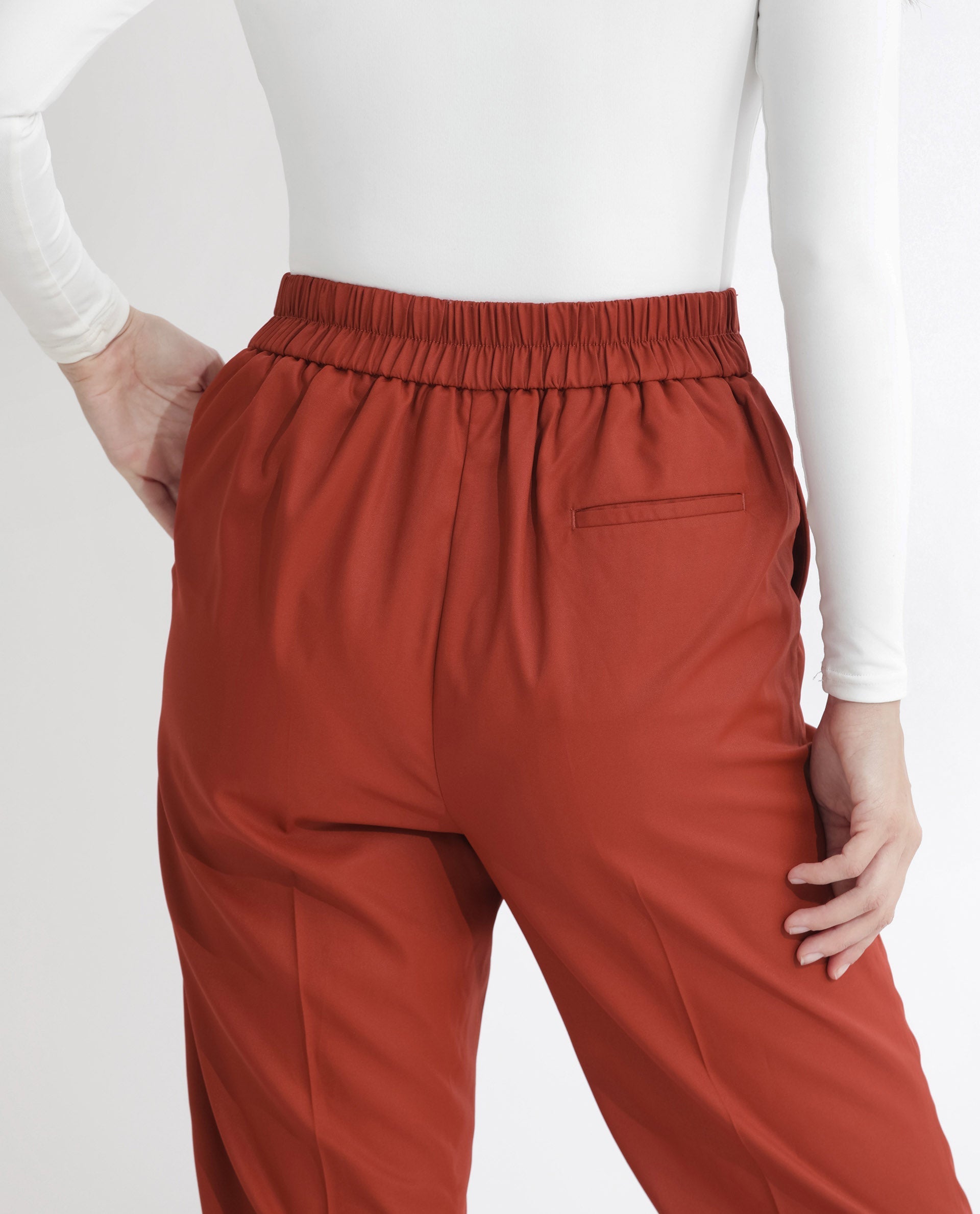 Rareism Women's Miza Orange Cotton Plain Ankle Length Straight Fit Trouser