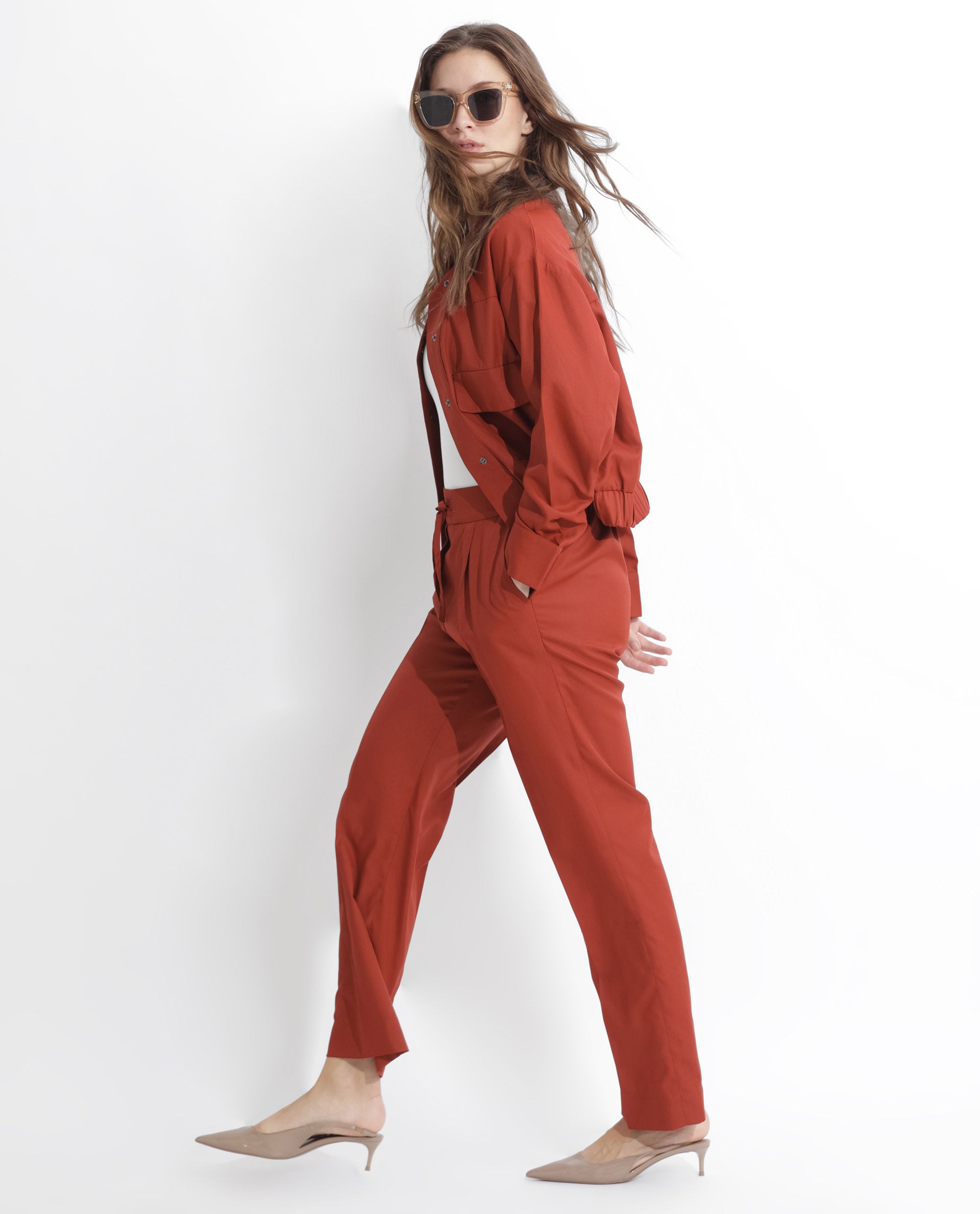 Rareism Women's Miza Orange Cotton Plain Ankle Length Straight Fit Trouser