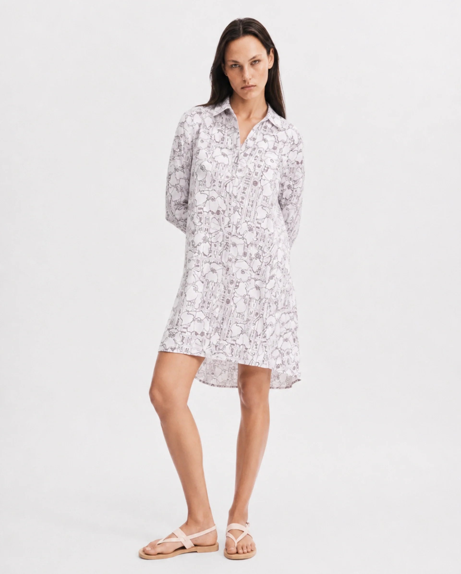 Rareism Women's Mleo Beige Cotton Button A-Line Dress
