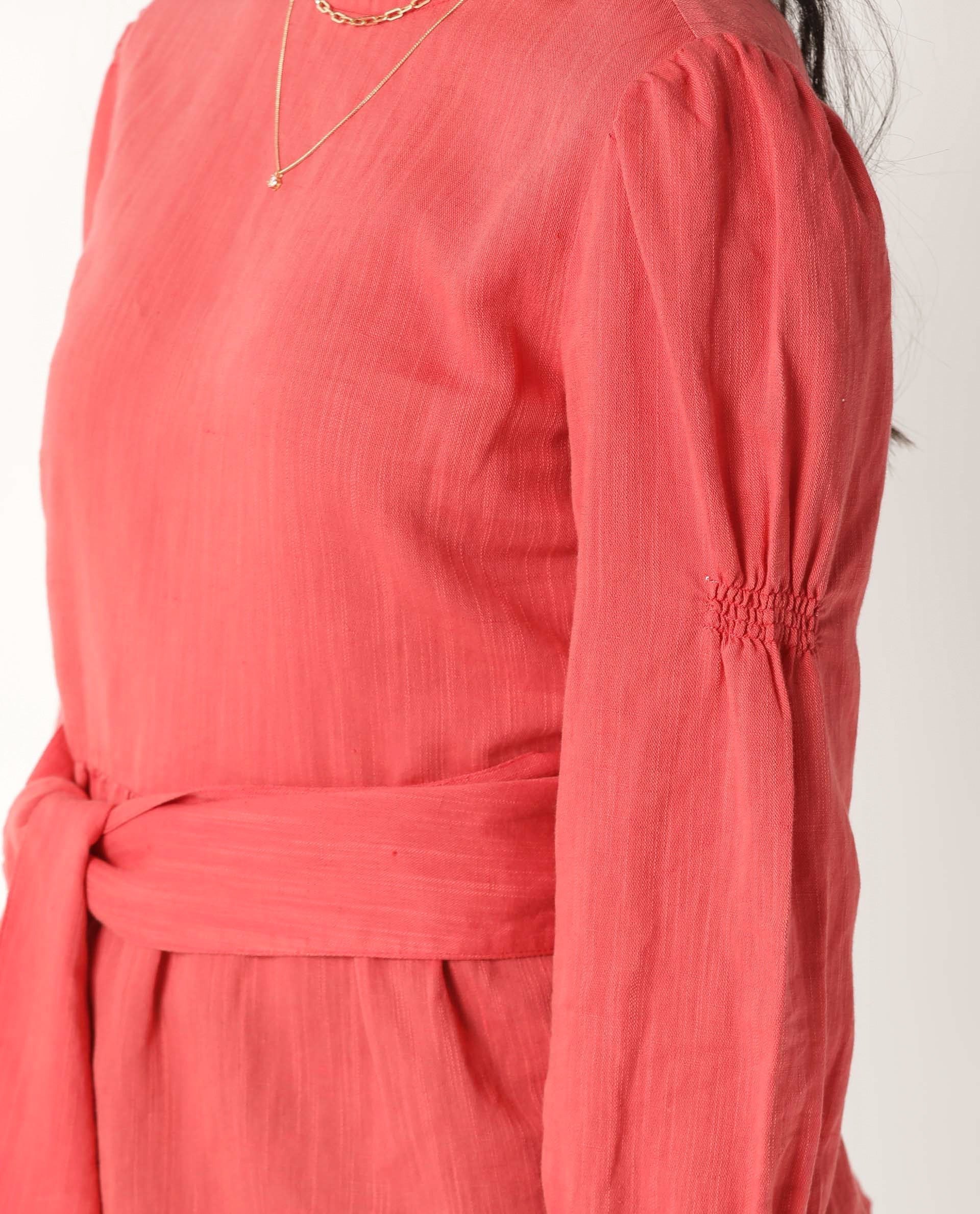 Rareism Womens Mocky Red Top Full Sleeve Elasticated Cuff Crew Neck