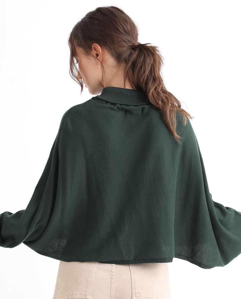 Rareism Women Modem Green Cotton Fabric Full Sleeves Regular Fit Solid High Neck Sweater