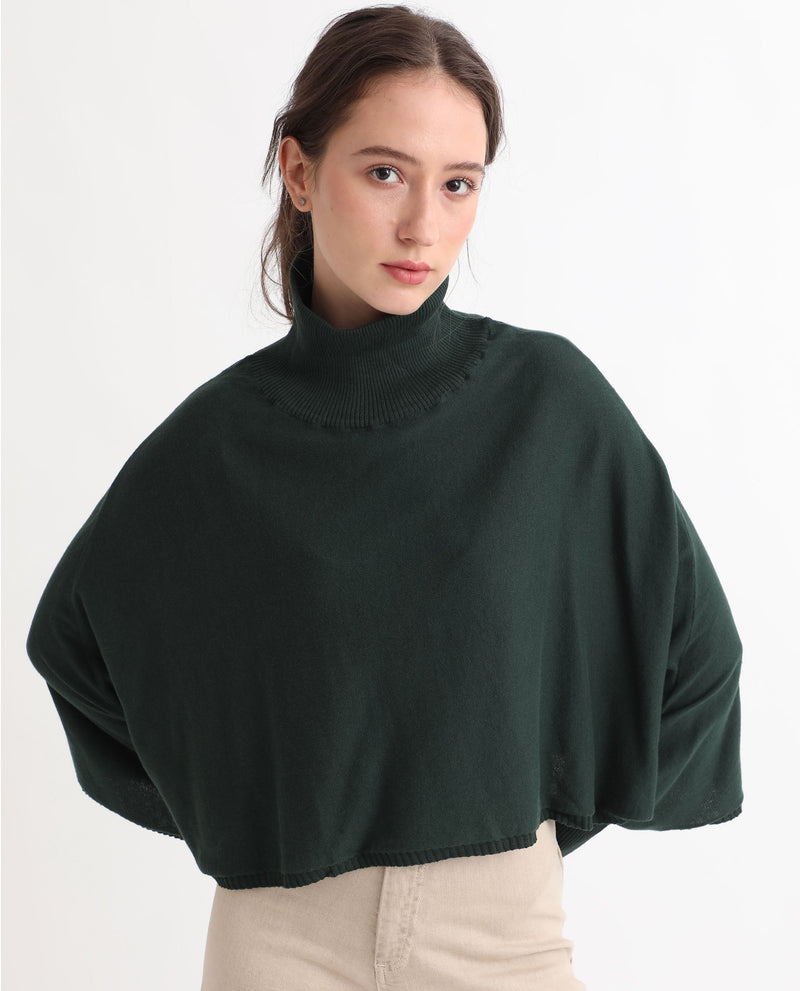 Rareism Women Modem Green Cotton Fabric Full Sleeves Regular Fit Solid High Neck Sweater