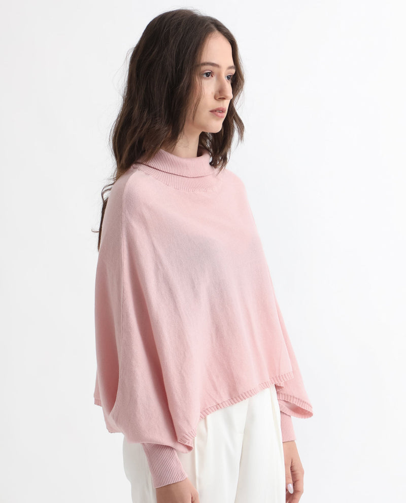 Rareism Women Modem Pink Cotton Fabric Full Sleeves Regular Fit Solid High Neck Sweater