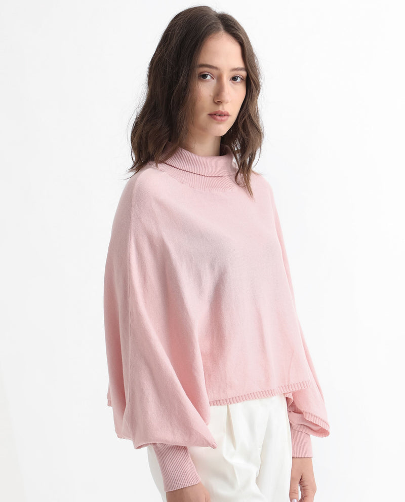 Rareism Women Modem Pink Cotton Fabric Full Sleeves Regular Fit Solid High Neck Sweater