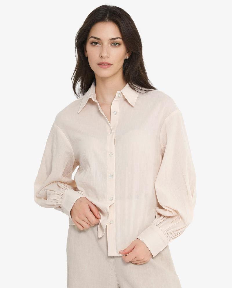 Rareism Women'S Molfetta Light Off White Bishop Sleeve Collared Neck Plain Shirt