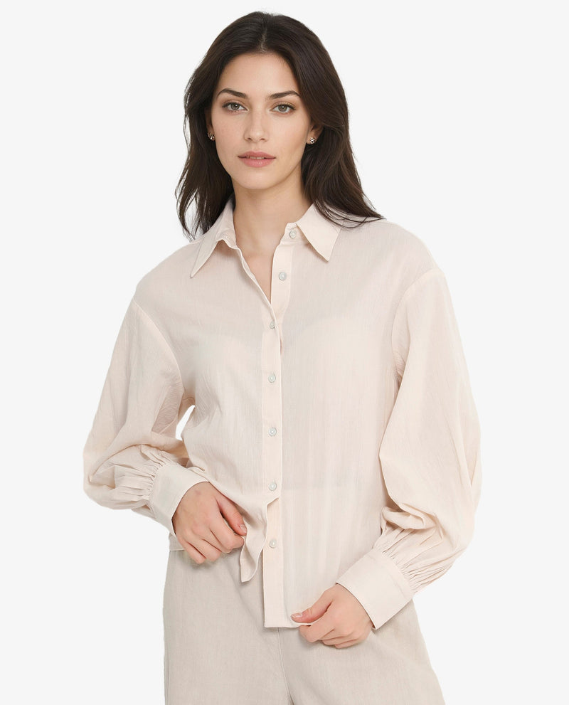 Rareism Women Molfetta Light Off White Bishop Sleeve Collared Neck Plain Shirt