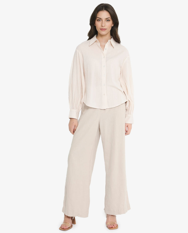 Rareism Women Molfetta Light Off White Bishop Sleeve Collared Neck Plain Shirt