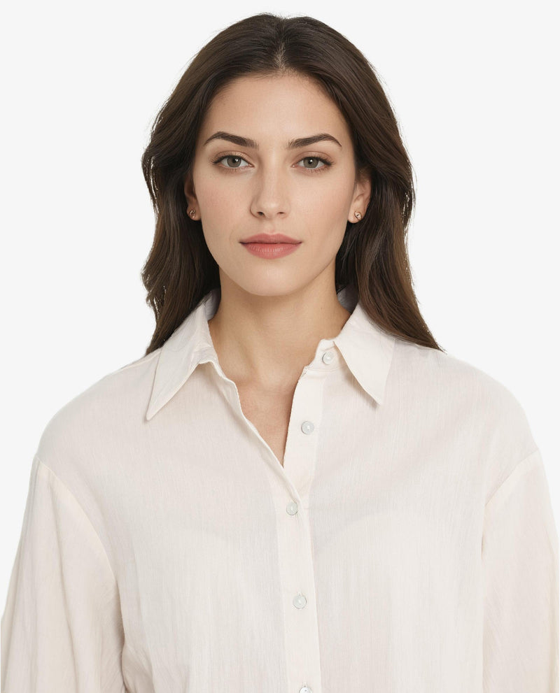 Rareism Women Molfetta Light Off White Bishop Sleeve Collared Neck Plain Shirt