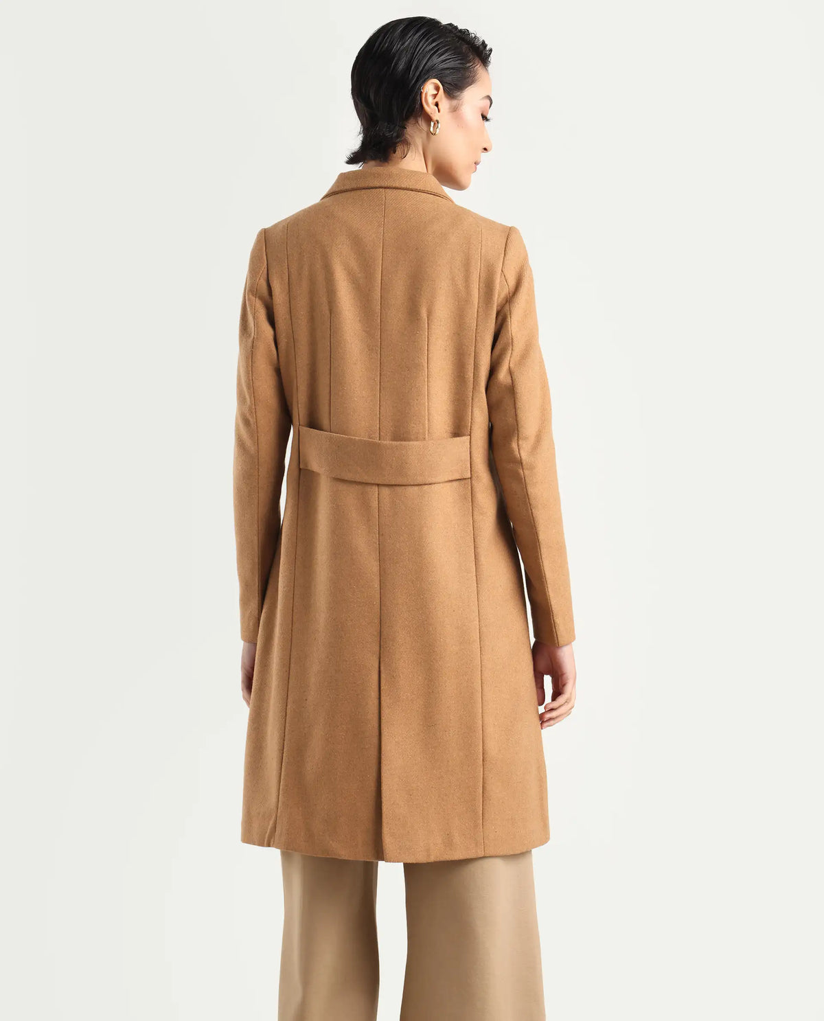 Rareism Women's Monch Beige Overlap Neck Plain Midi Boxy Fit Jacket