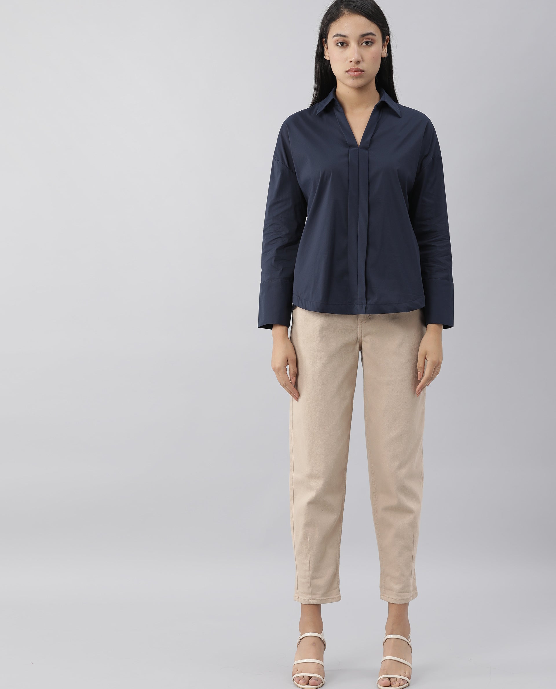 Rareism Women Morr Navy Top Full Sleeves Solid