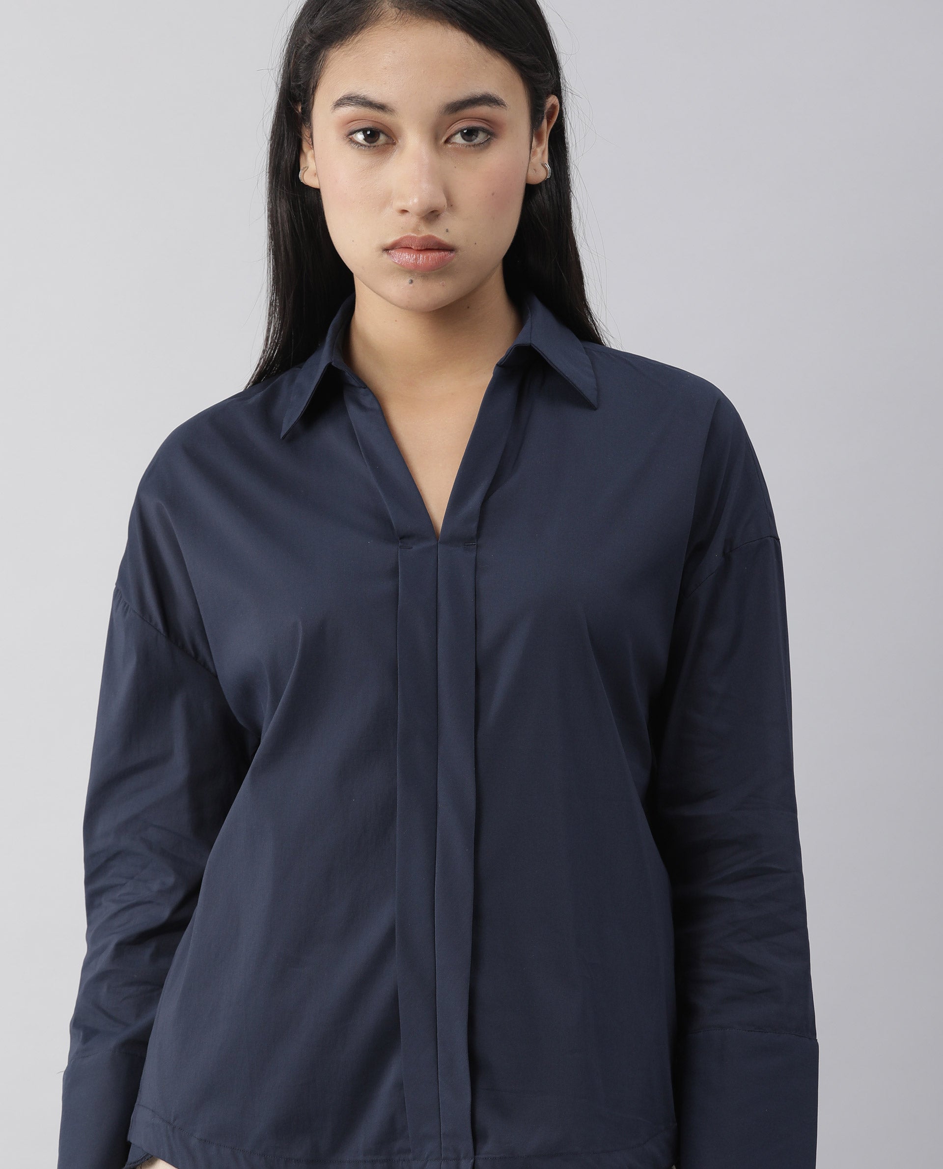 Rareism Women Morr Navy Top Full Sleeves Solid