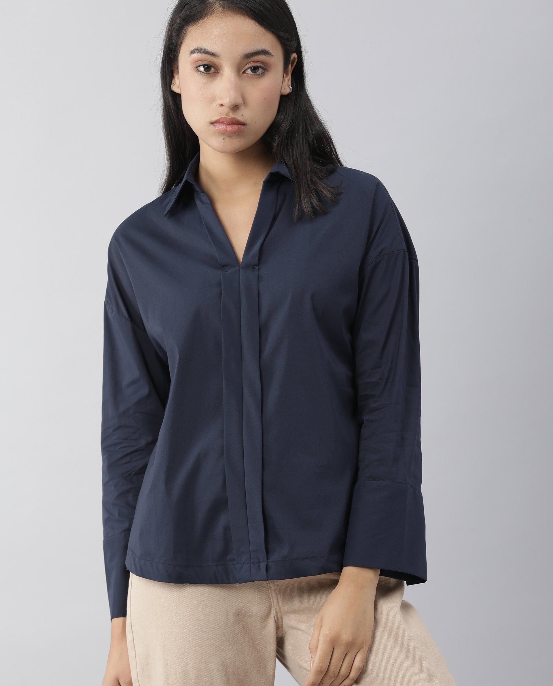 Rareism Women Morr Navy Top Full Sleeves Solid