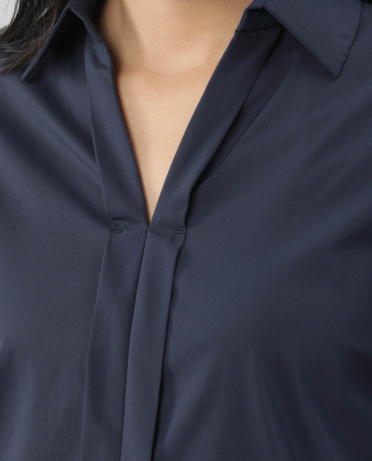 Rareism Women Morr Navy Top Full Sleeves Solid