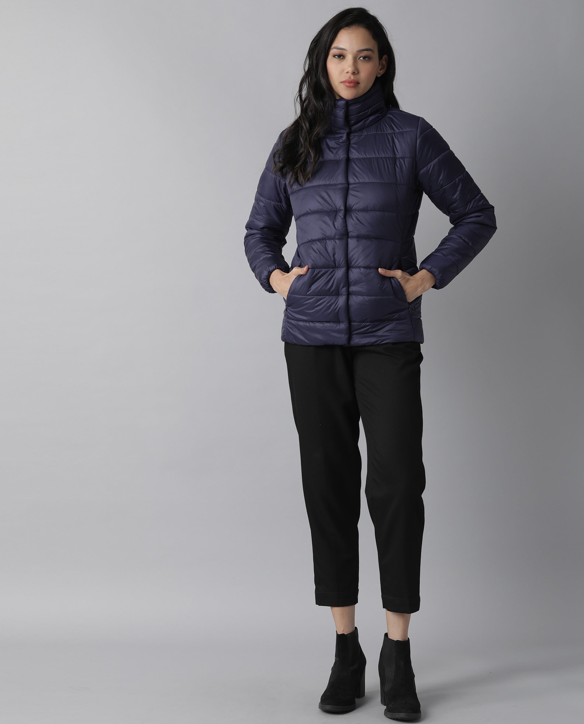 Rareism Women Mung Purple Jacket Full Sleeves Solid