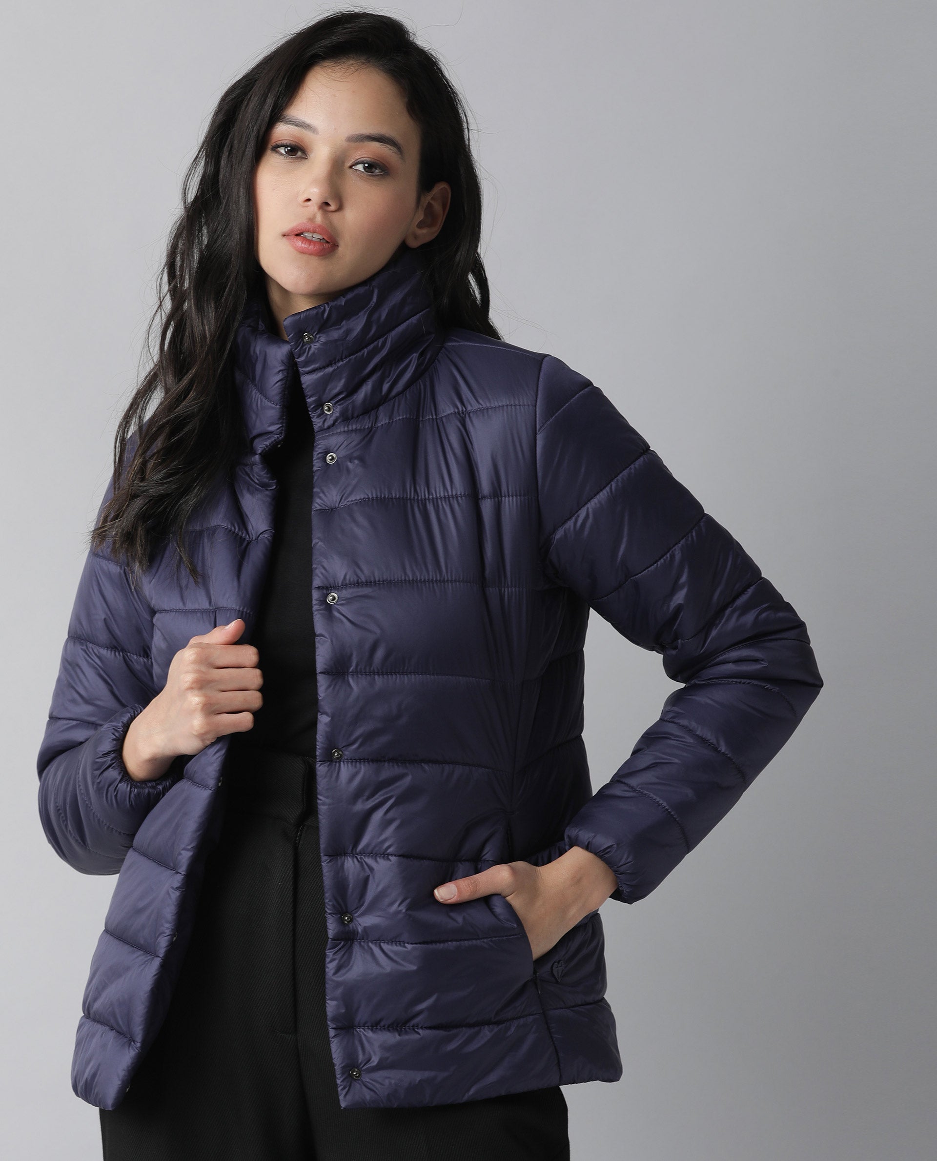 Rareism Women Mung Purple Jacket Full Sleeves Solid