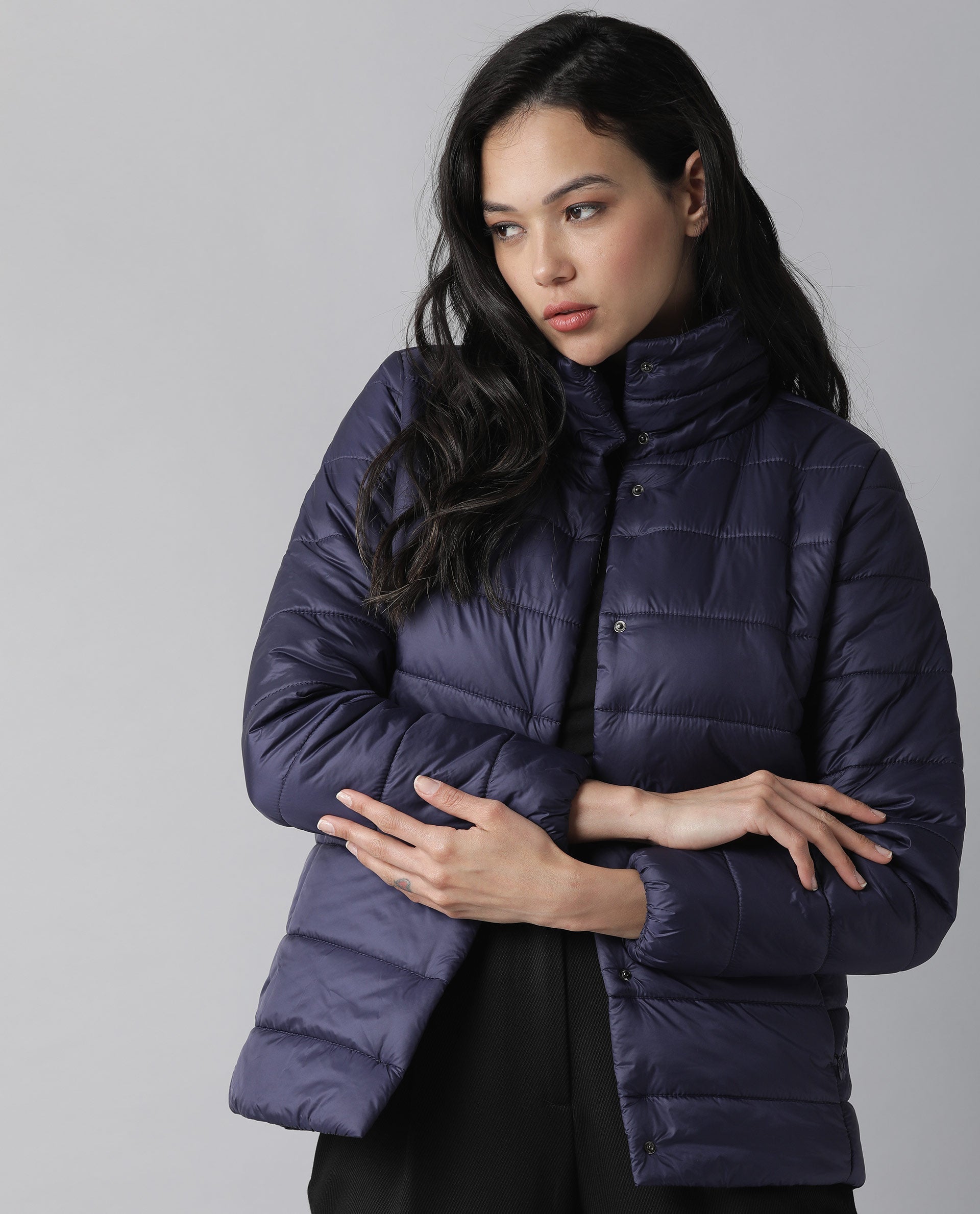 Rareism Women Mung Purple Jacket Full Sleeves Solid