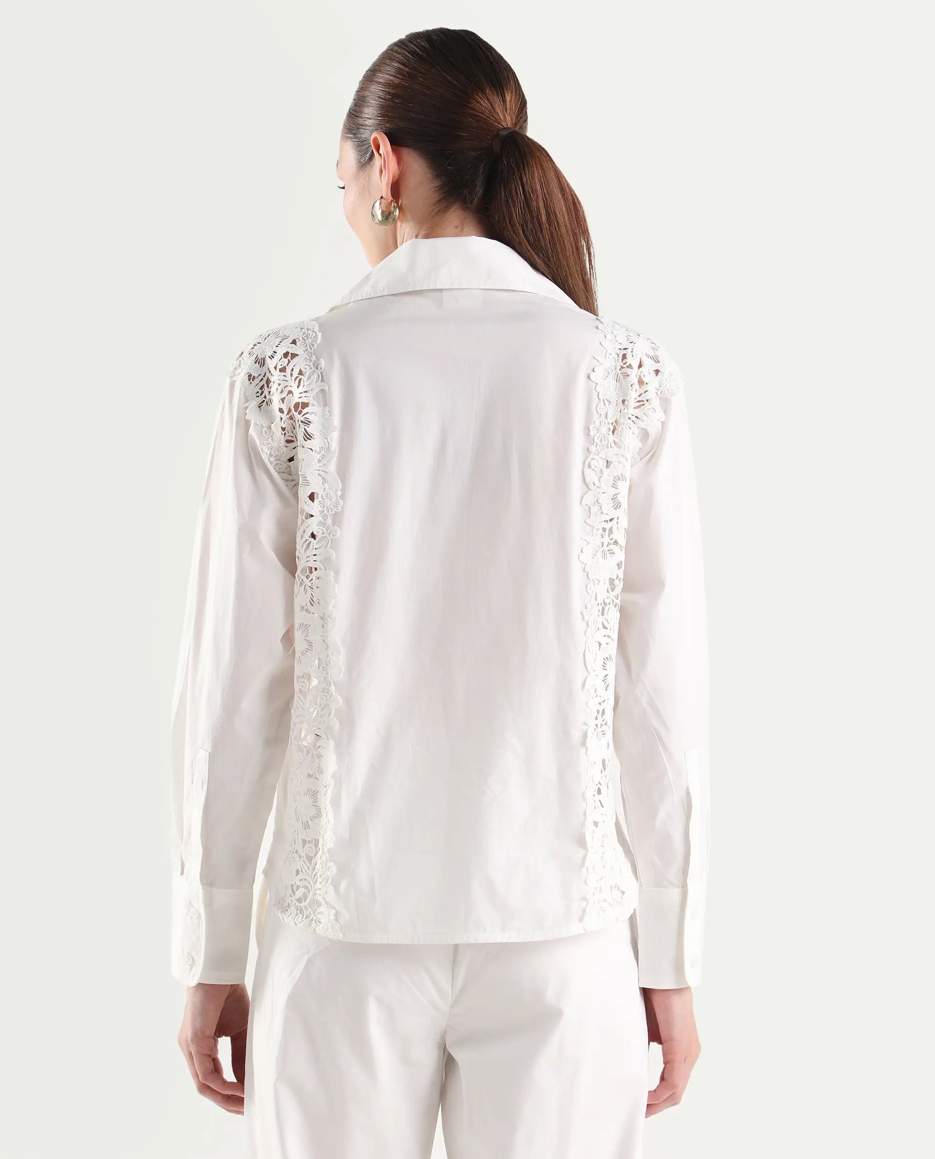 Rareism Women's Mysa-T Off White Cotton Blend Full Sleeve Lapel Neck Relaxed Plain Shirt