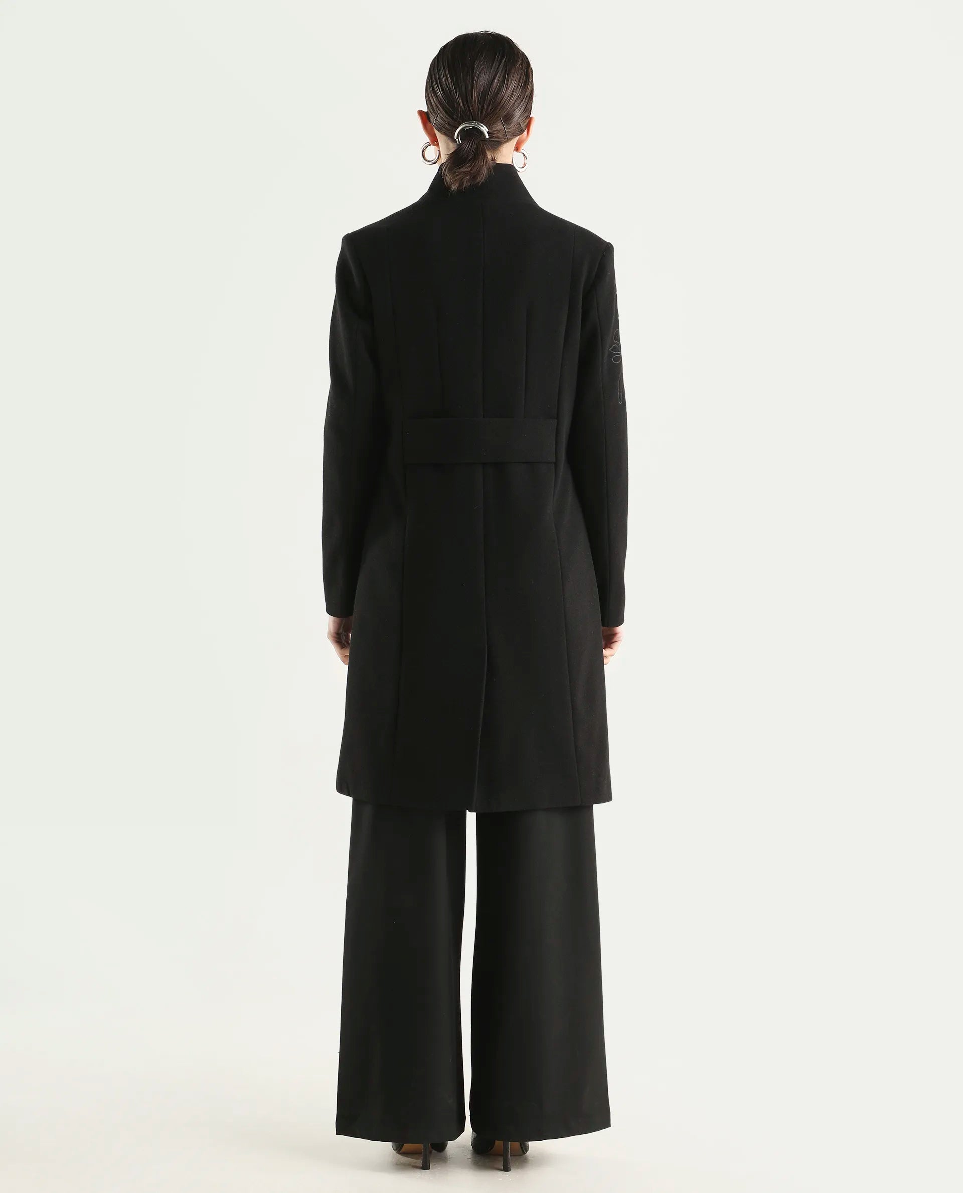 Rareism Women's Monchy Black Polyester Blend High Neck Regular Fit Coat