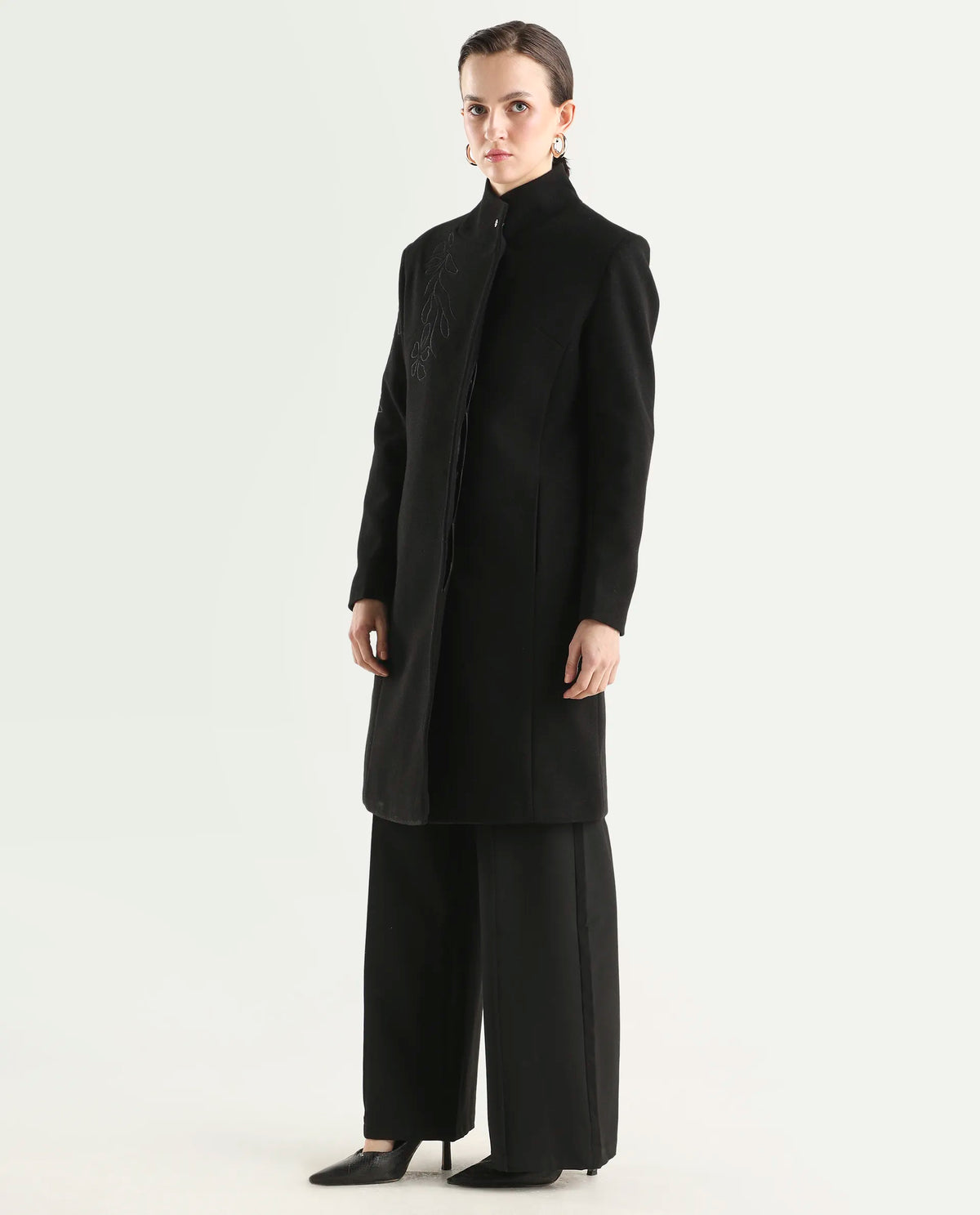 Rareism Women's Monchy Black Polyester Blend High Neck Regular Fit Coat