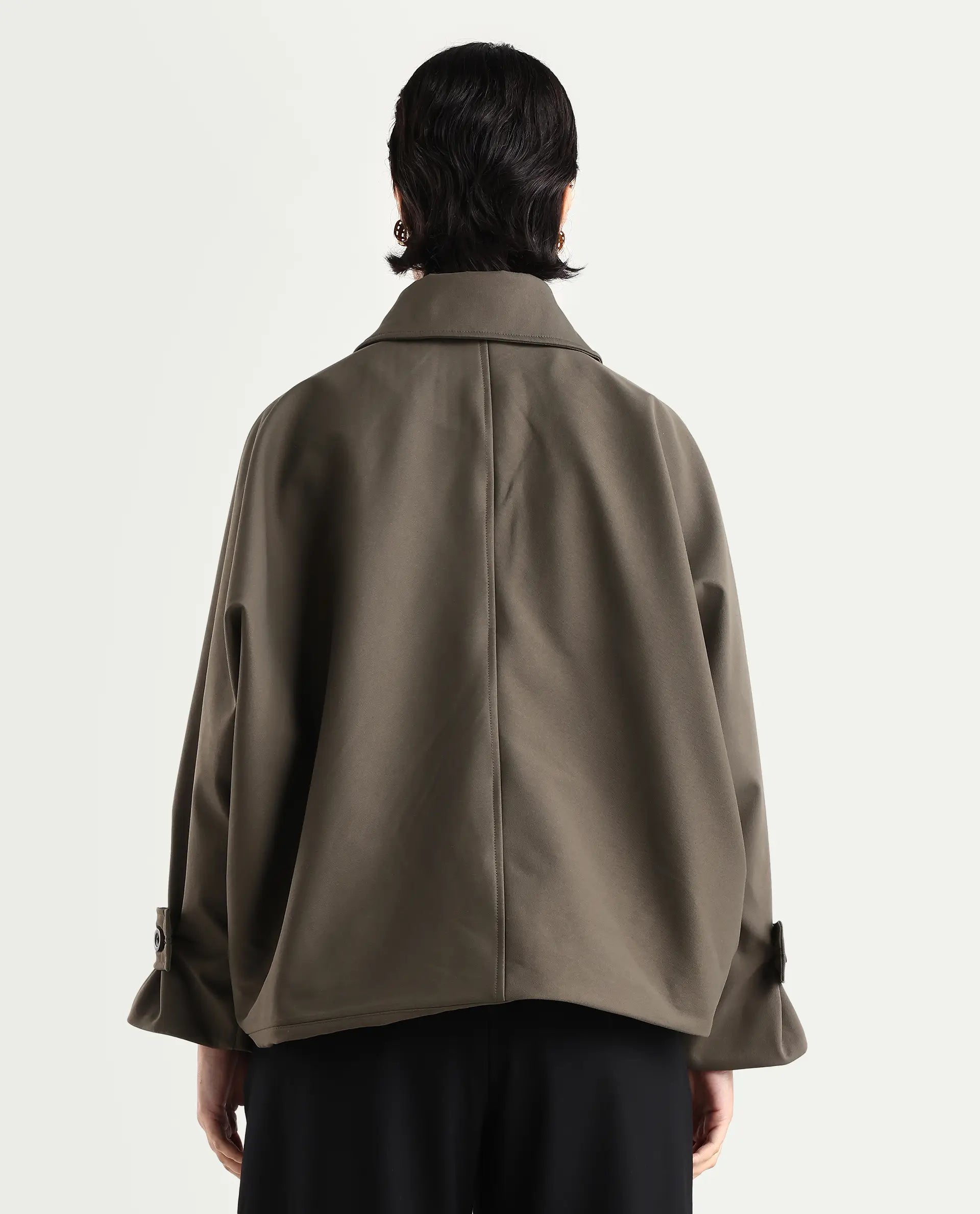 Rareism Women's Nacai Olive Polyester Spread Collar Relaxed Fit Jacket