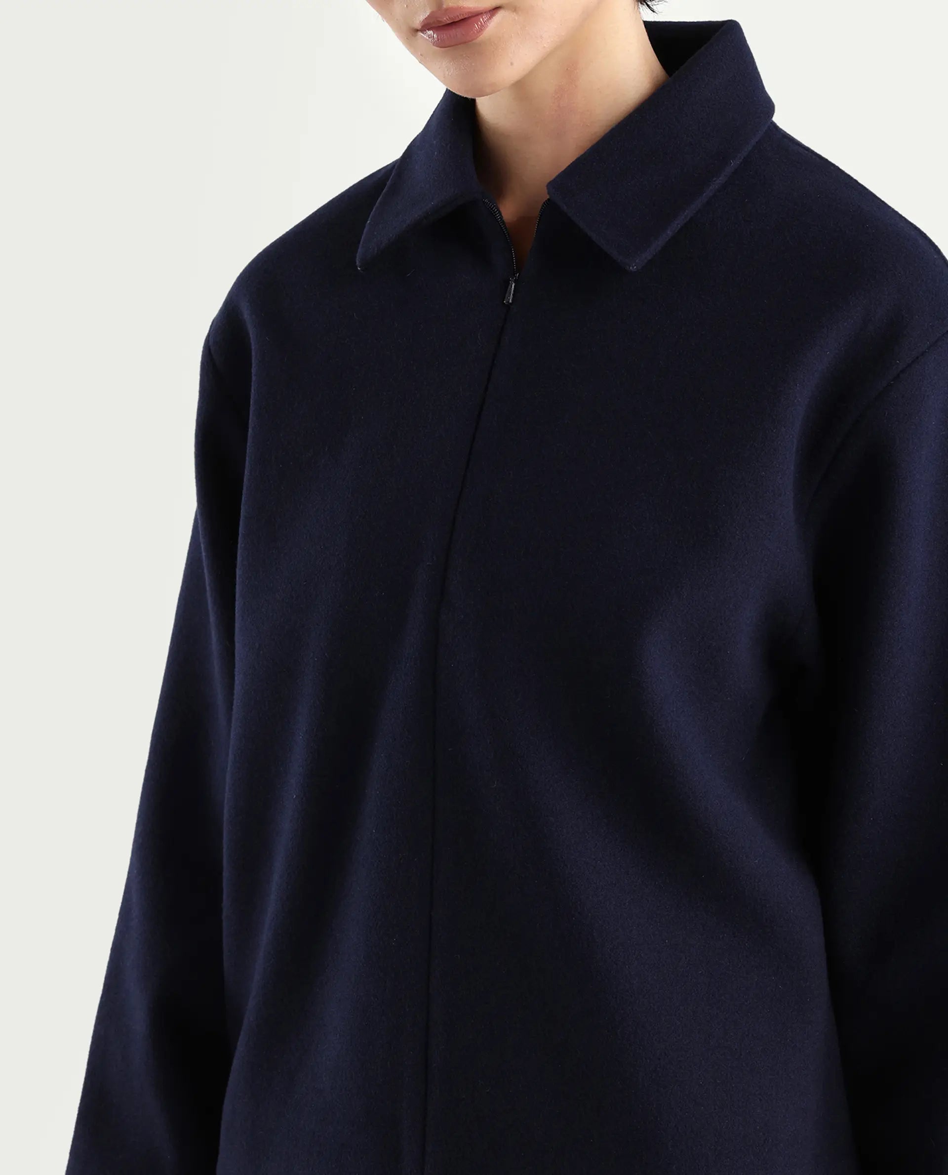 Rareism Women's Nacoz Navy Polyester Blend Spread Collar Regular Fit Jacket