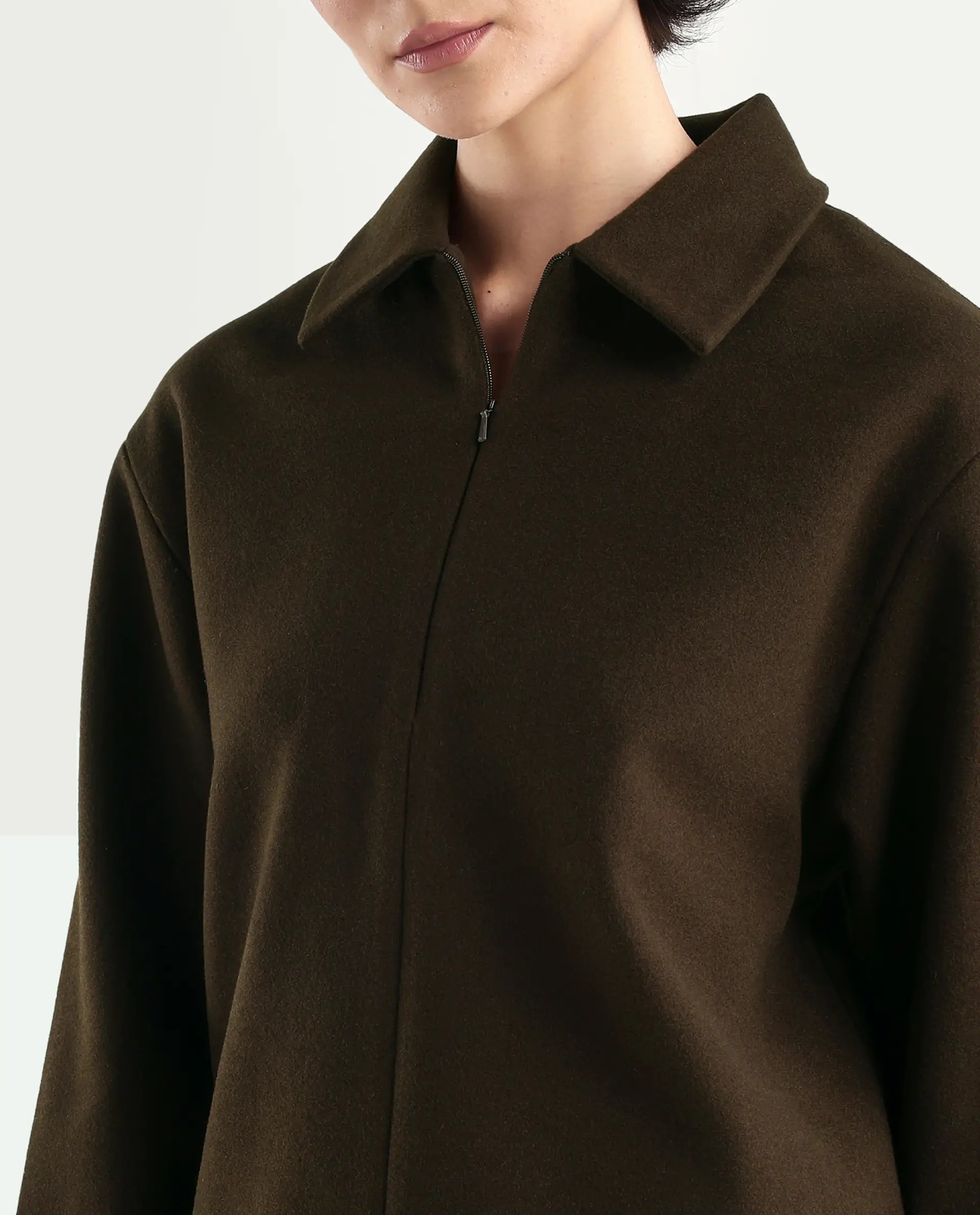 Rareism Women's Nacoz Olive Polyester Blend Spread Collar Regular Fit Jacket