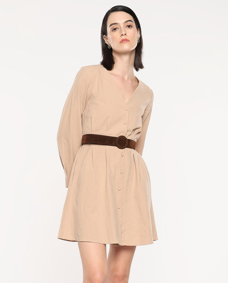 Rareism Women Nami Beige Plain Dress