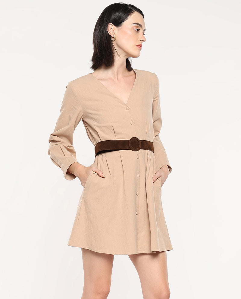 Rareism Women Nami Beige Plain Dress