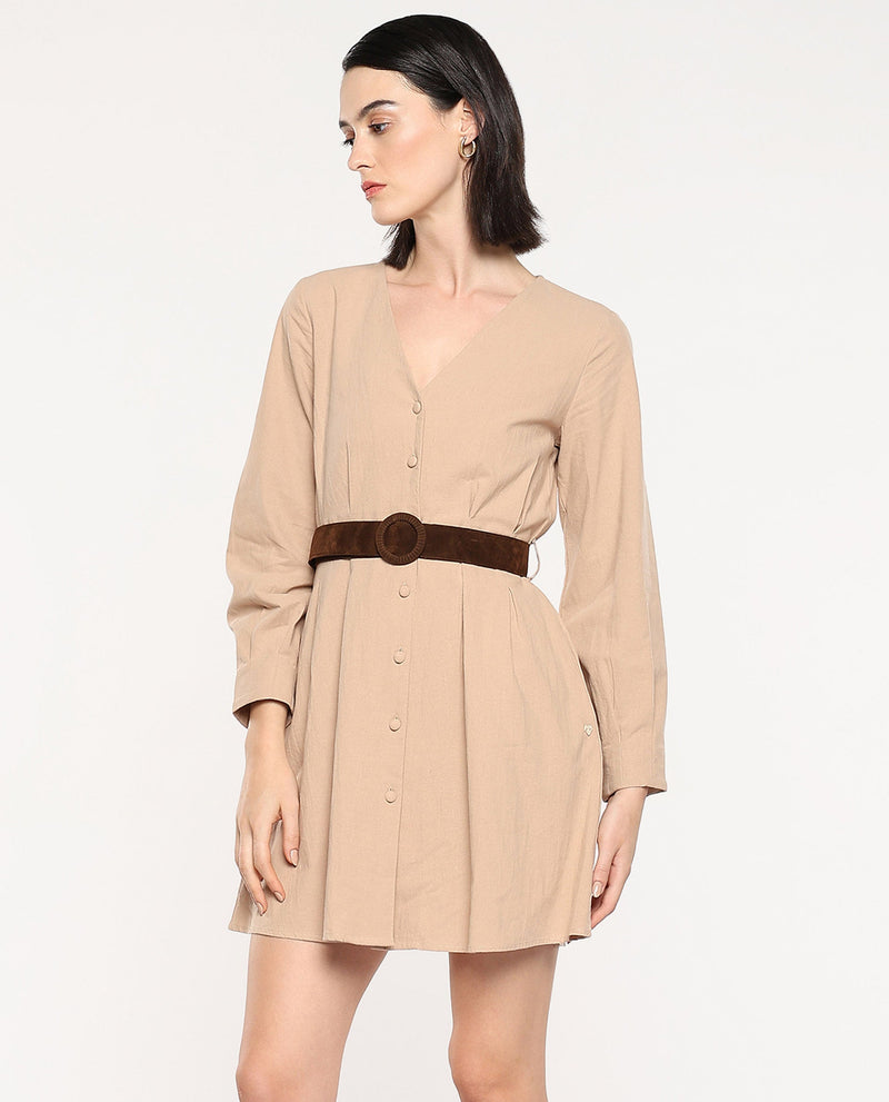 Rareism Women Nami Beige Plain Dress