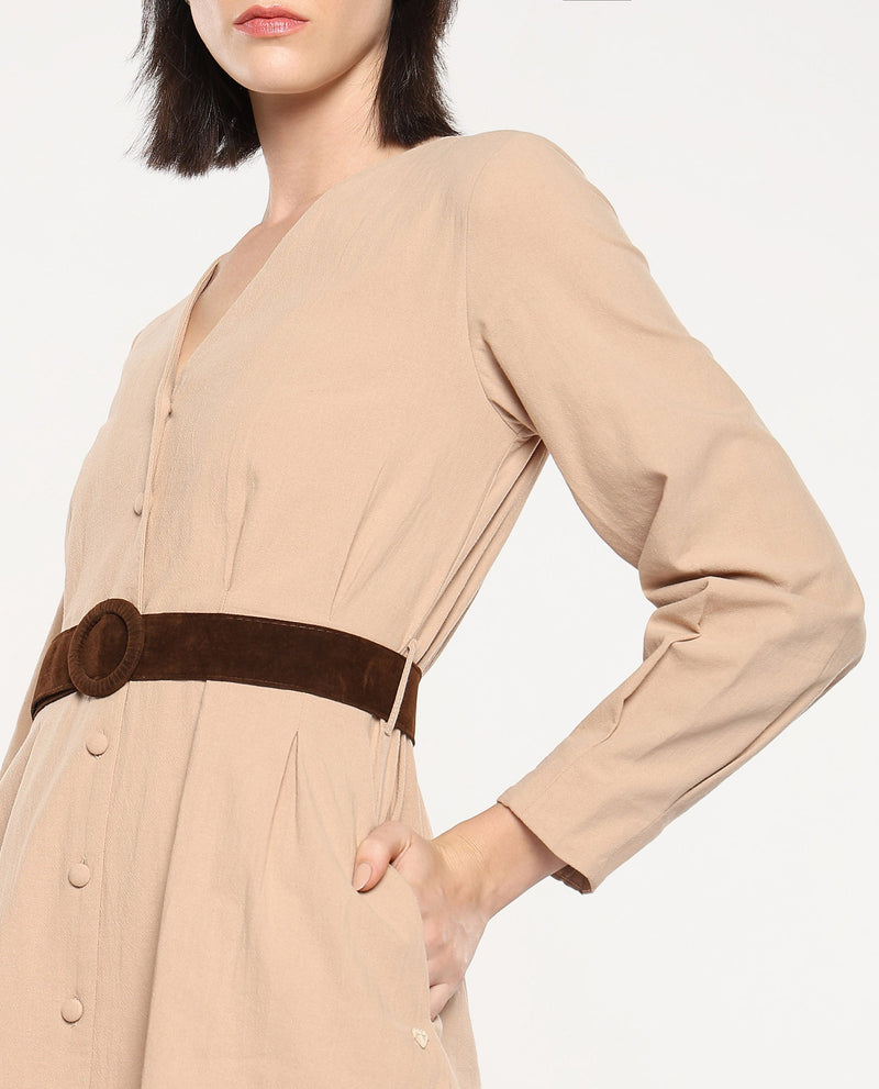 Rareism Women Nami Beige Plain Dress