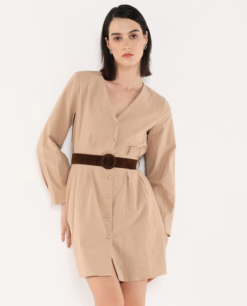 Rareism Women Nami Beige Plain Dress