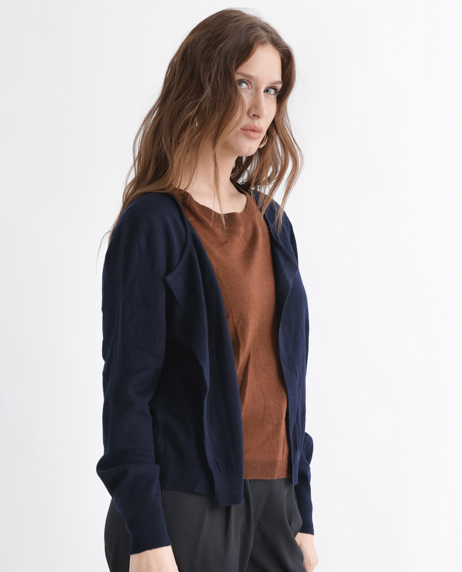 Rareism Women Naomio Brown Acrylic Fabric Full Sleeves Regular Fit Solid Boat Neck Sweater