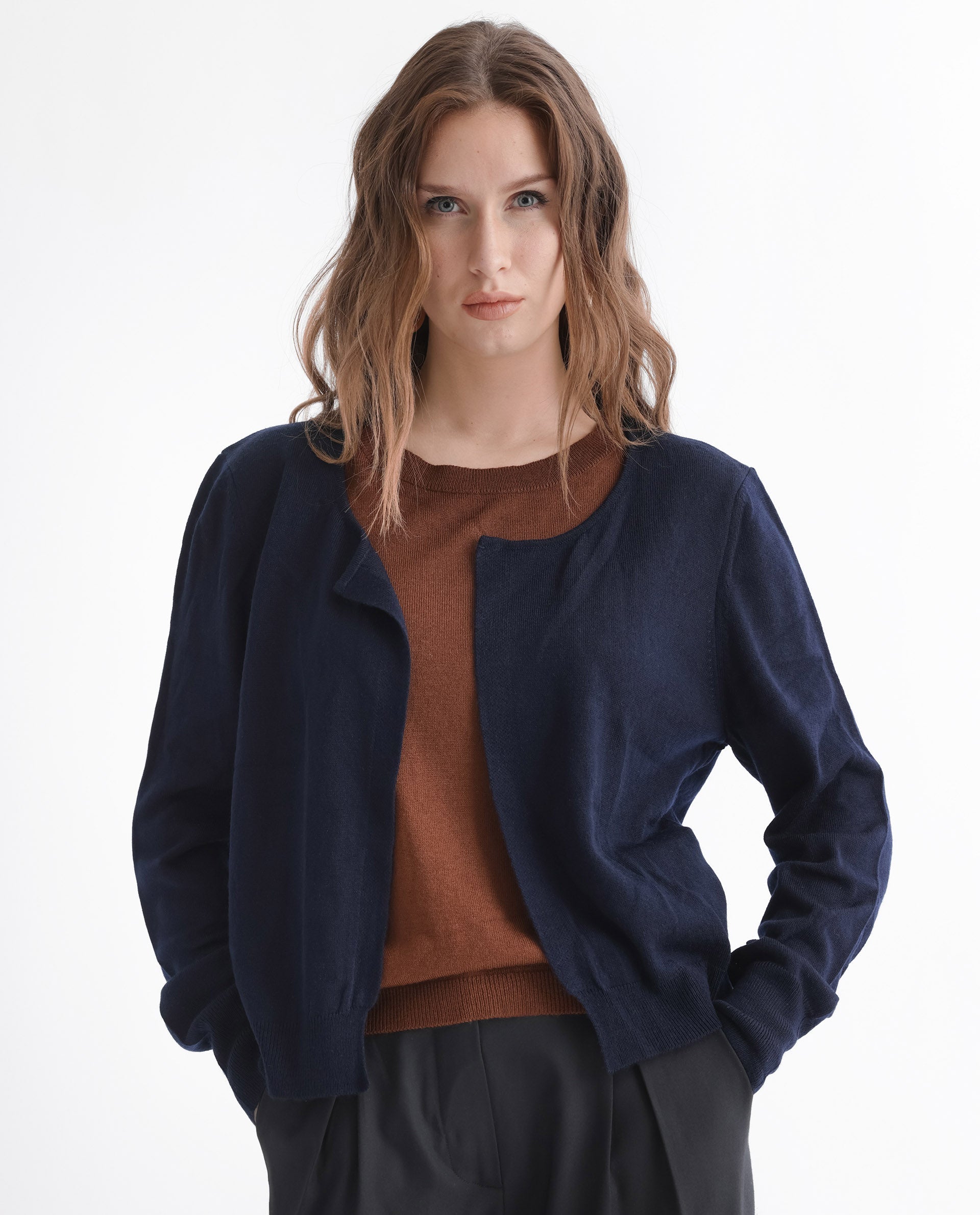 Rareism Women Naomio Brown Acrylic Fabric Full Sleeves Regular Fit Solid Boat Neck Sweater