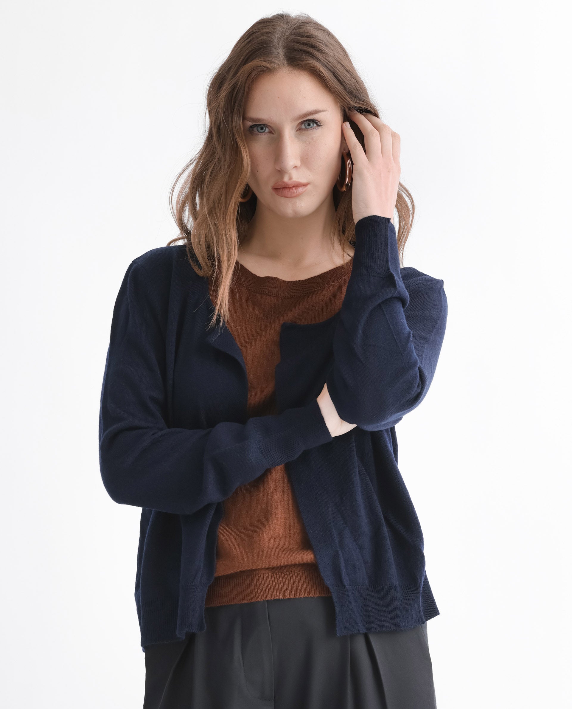 Rareism Women Naomio Brown Acrylic Fabric Full Sleeves Regular Fit Solid Boat Neck Sweater