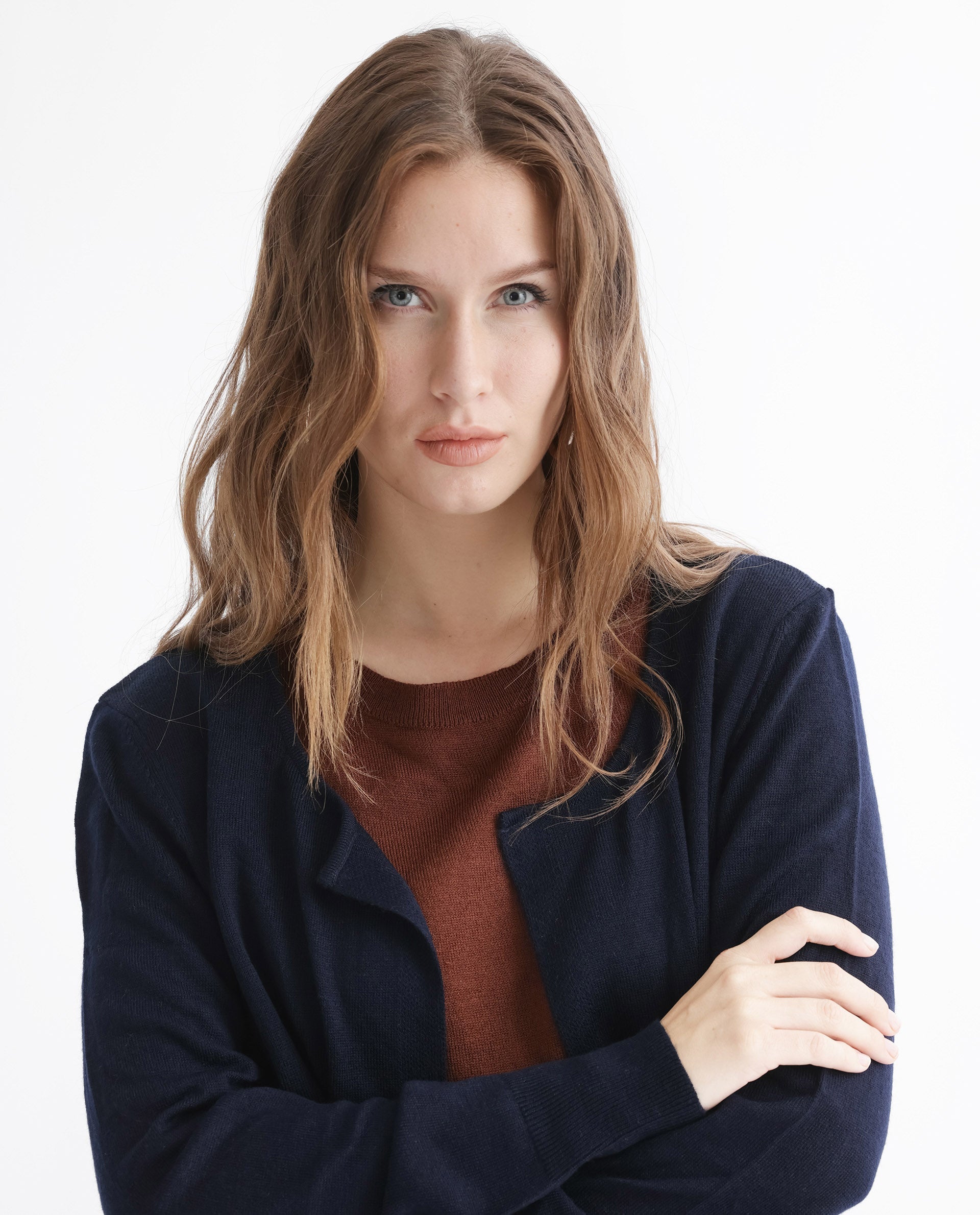 Rareism Women Naomio Brown Acrylic Fabric Full Sleeves Regular Fit Solid Boat Neck Sweater