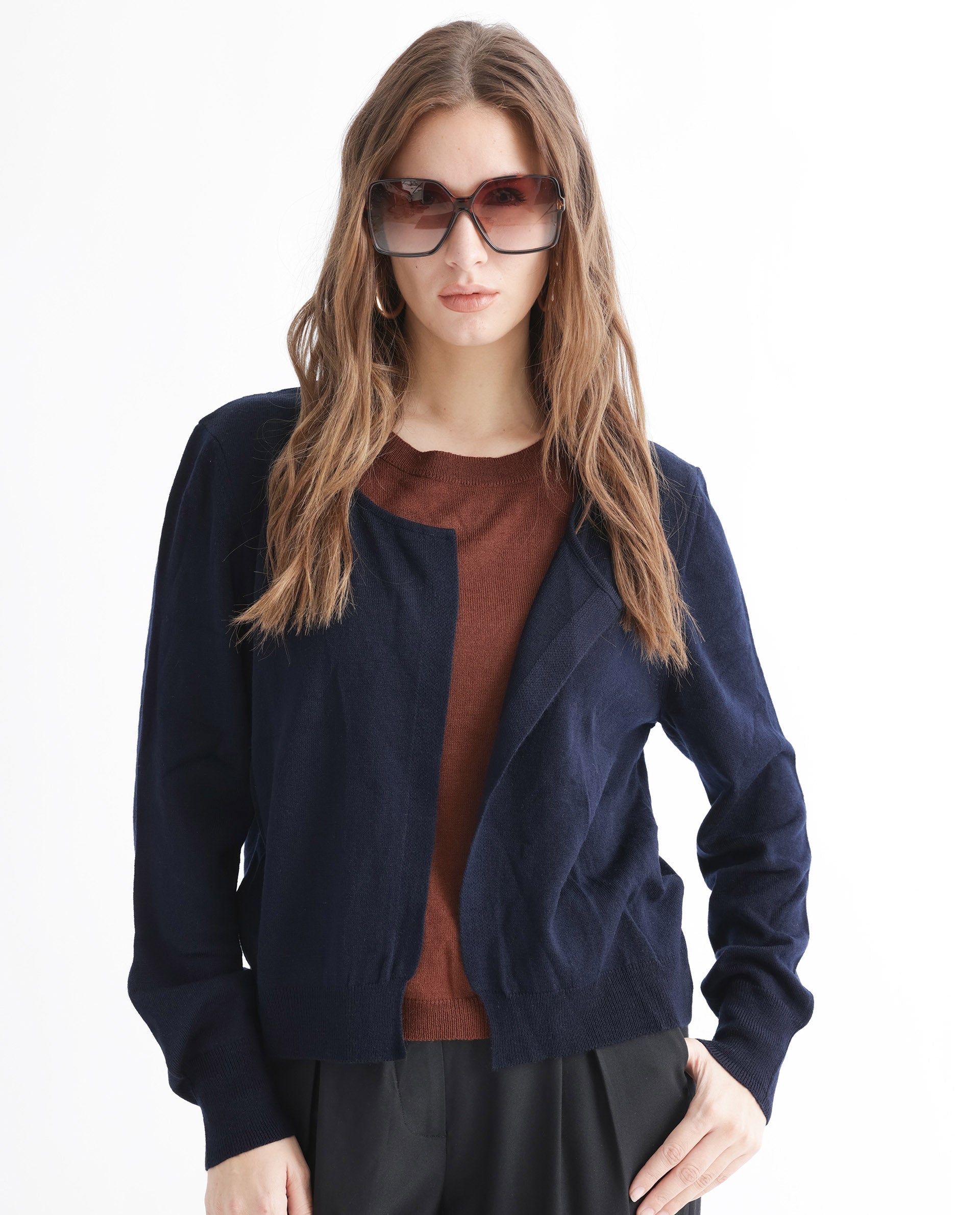 Rareism Women Naomio Brown Acrylic Fabric Full Sleeves Regular Fit Solid Boat Neck Sweater