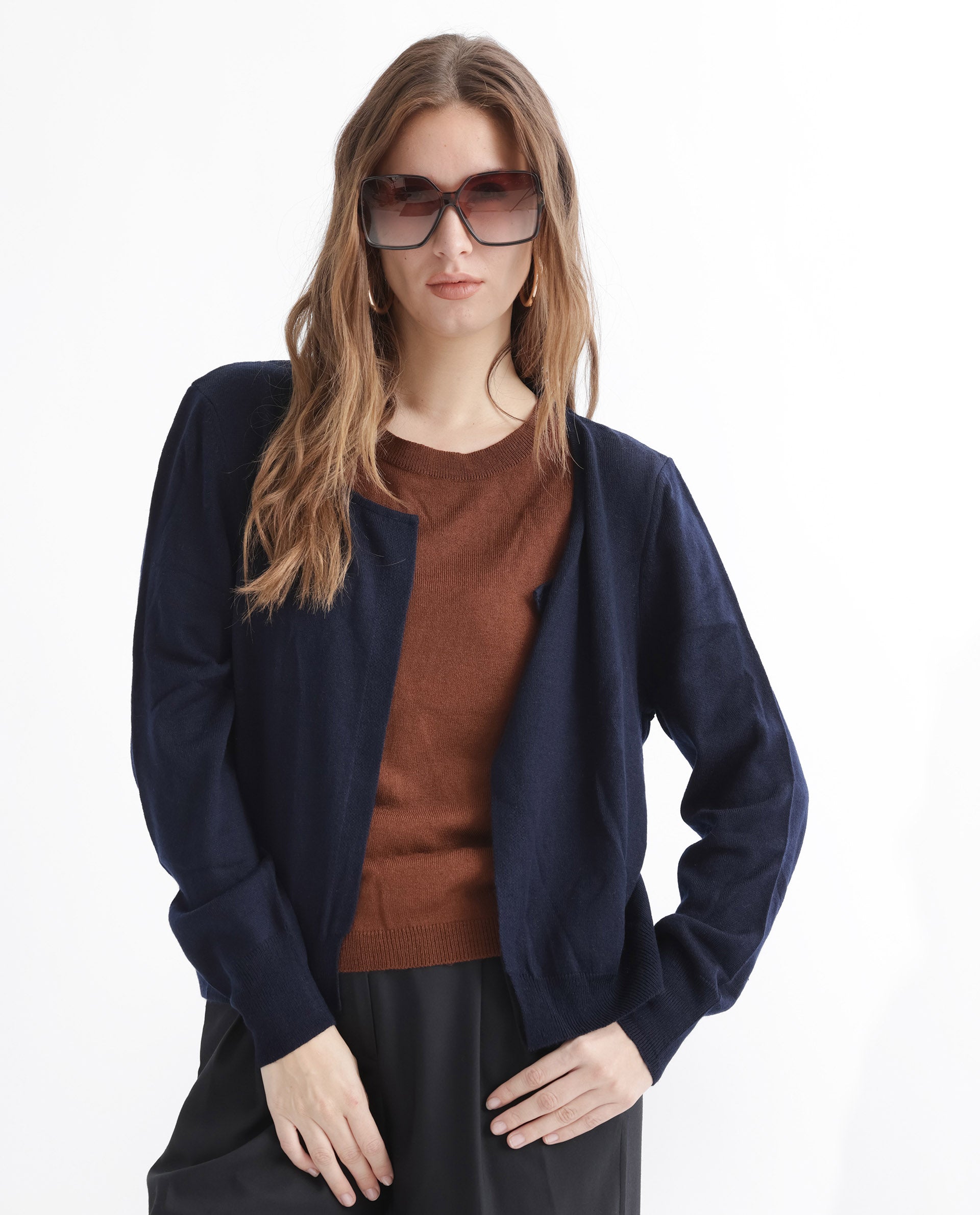 Rareism Women Naomio Brown Acrylic Fabric Full Sleeves Regular Fit Solid Boat Neck Sweater