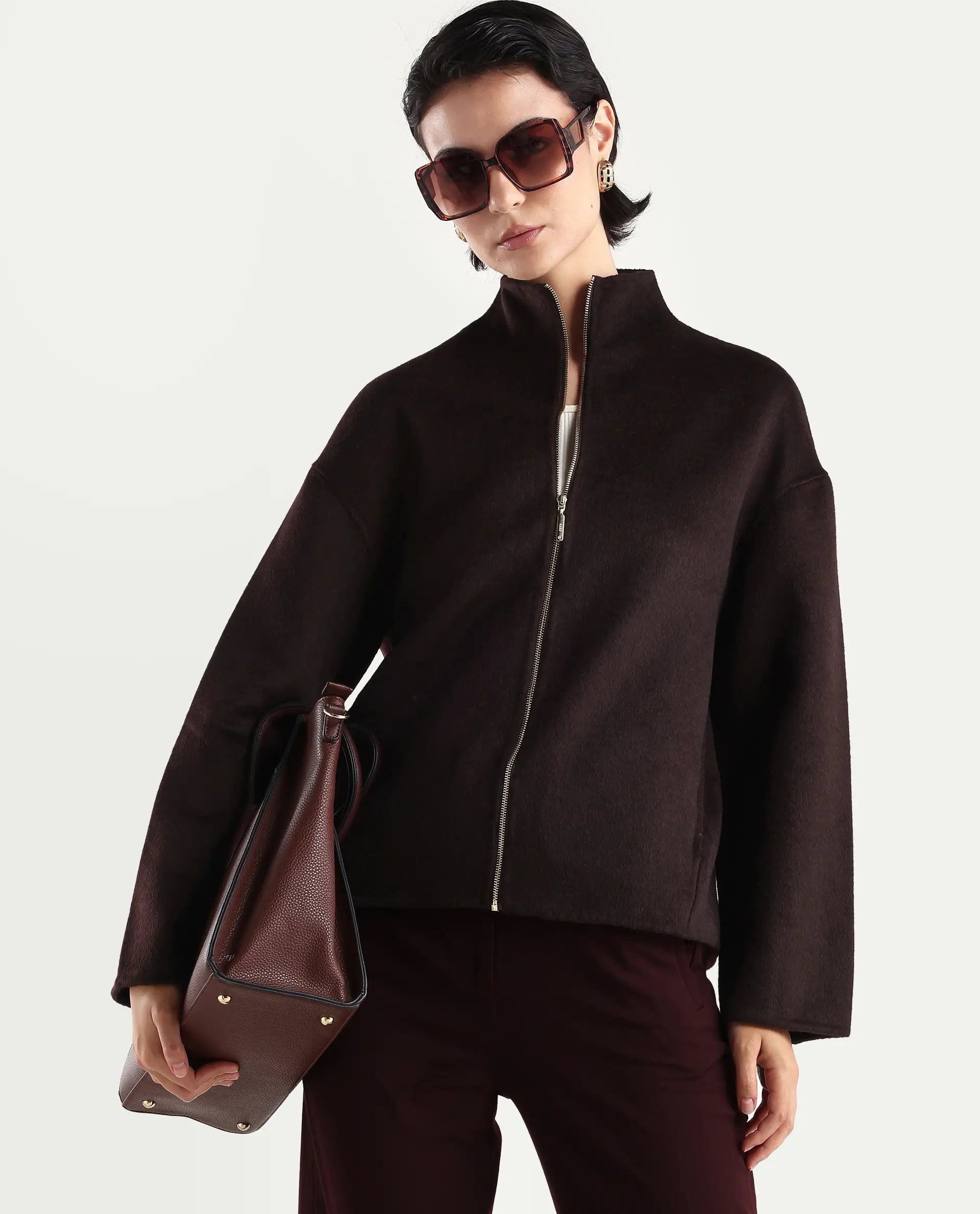 Rareism Women's Nacoz Olive Polyester Blend Spread Collar Regular Fit Jacket