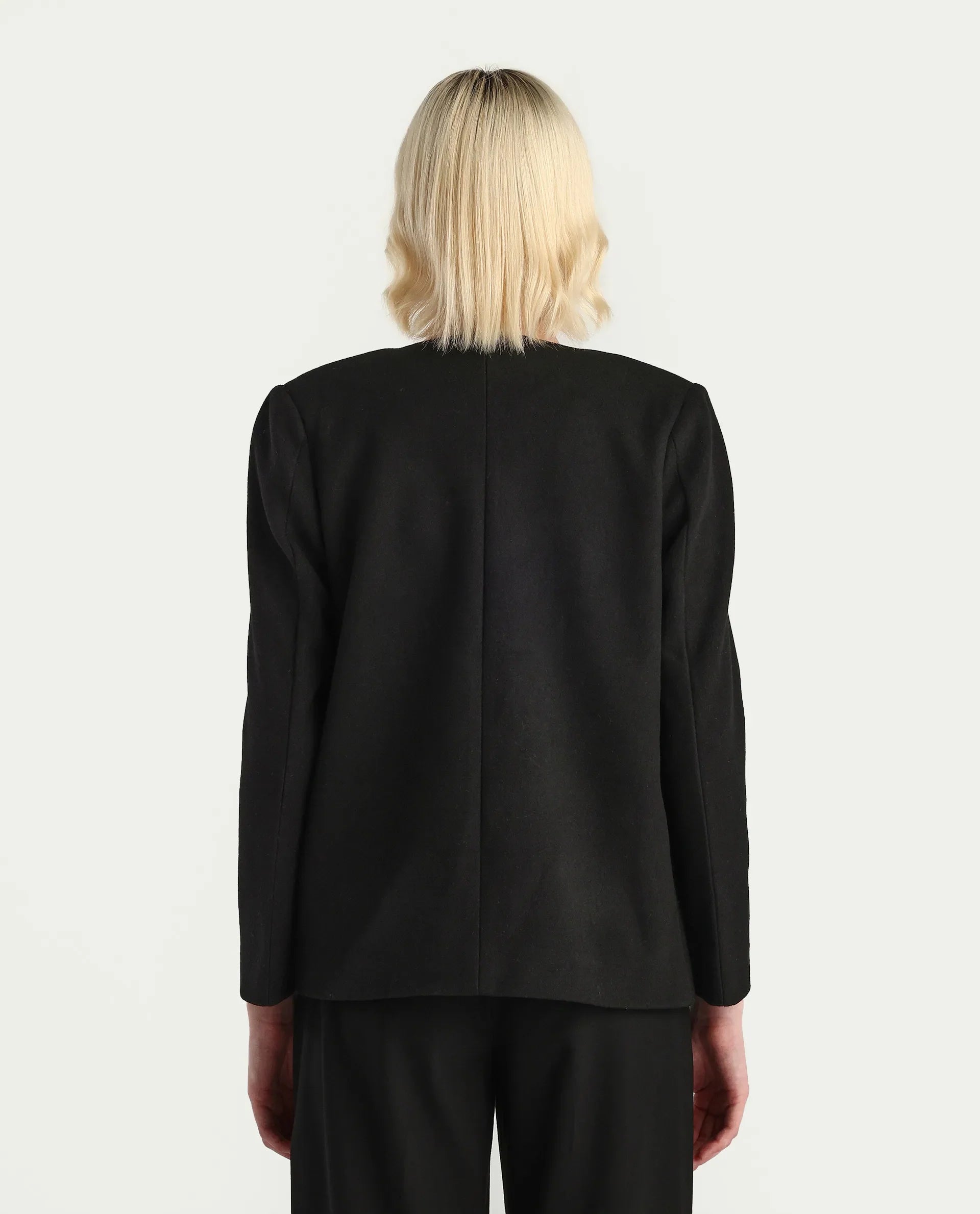 Rareism Women's Nexmar Black Polyester Blend Round Plain Jacket Fit Plain Jacket