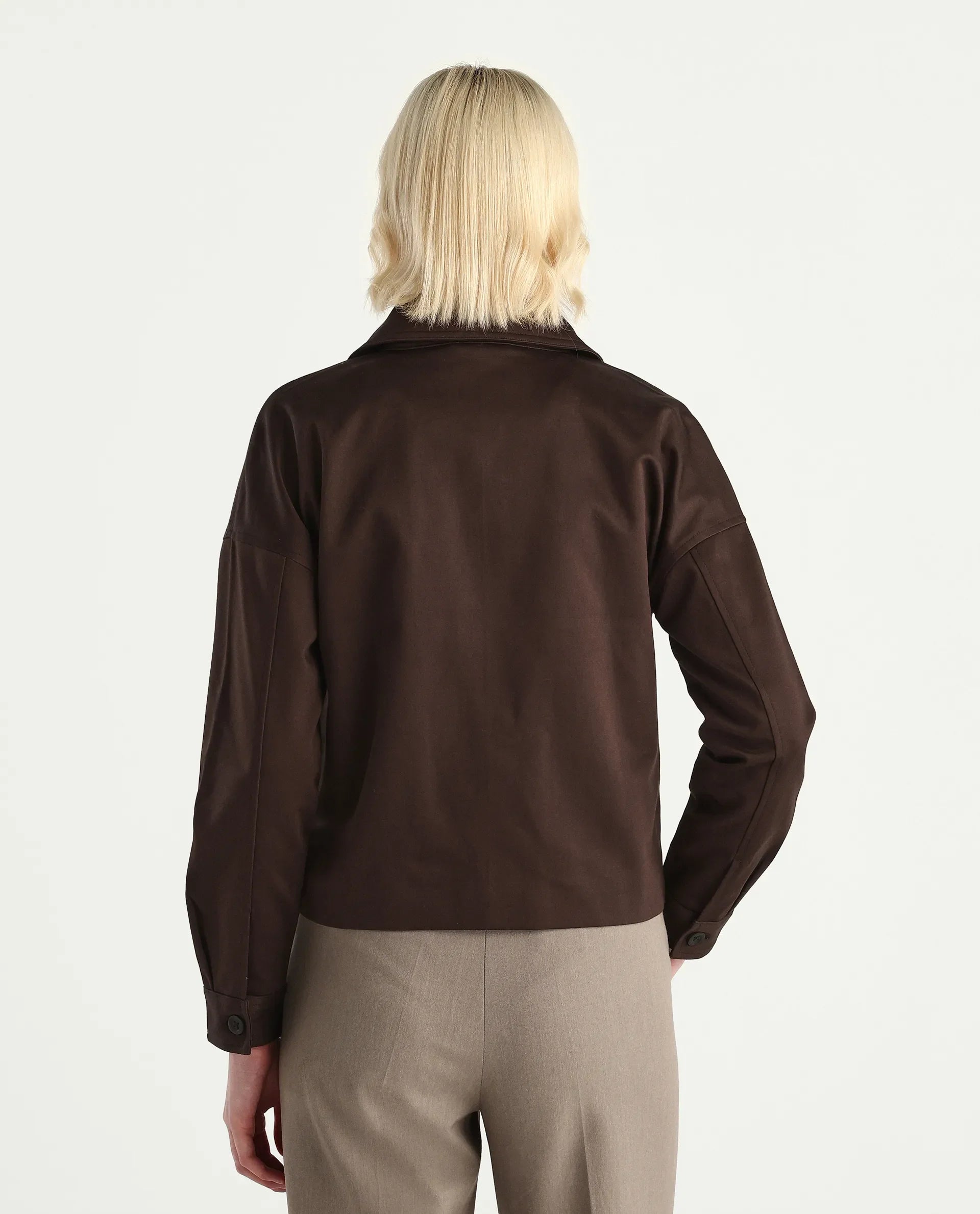 Rareism Women's Nicolin Brown Cotton Blend Spread Collar Relaxed Fit Jacket