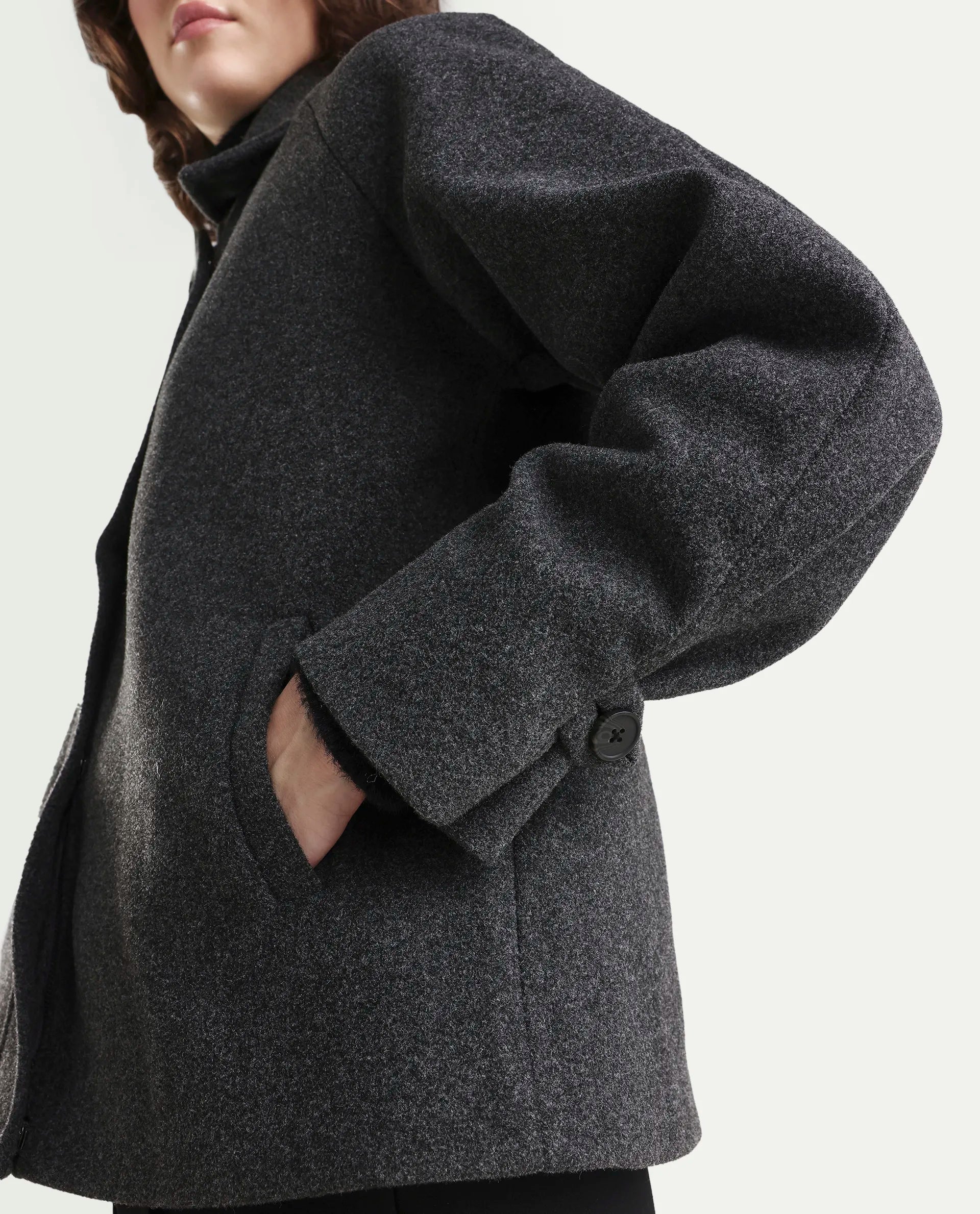 Rareism Women's Nicos Grey Polyester Blend Collared Neck Jacket Plain Jacket