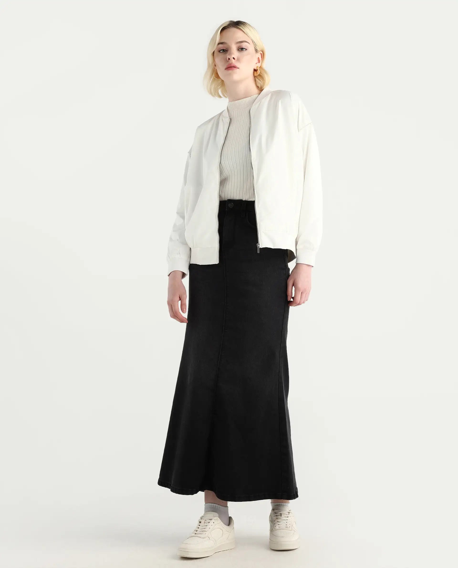 Rareism Women's Nifreen Off White Polyester Rib Collar Boxy Fit Plain Jacket