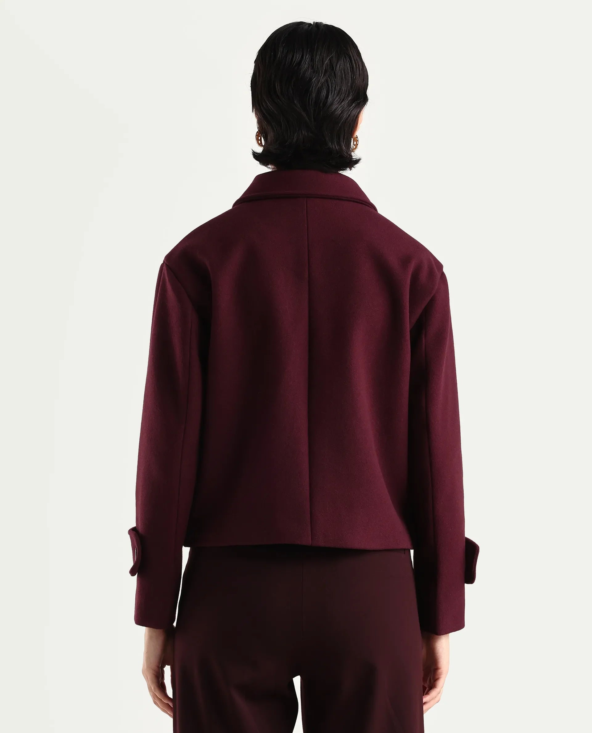 Rareism Women's Nikzo Wine Polyester Blend Spread Collar Regular Fit Jacket