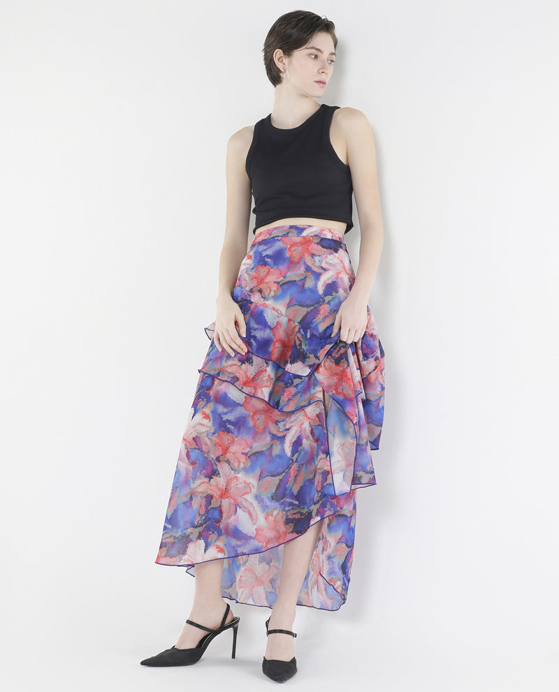 Rareism Women Nitane Purple Zipper Closure Flared Maxi Floral Print Skirt