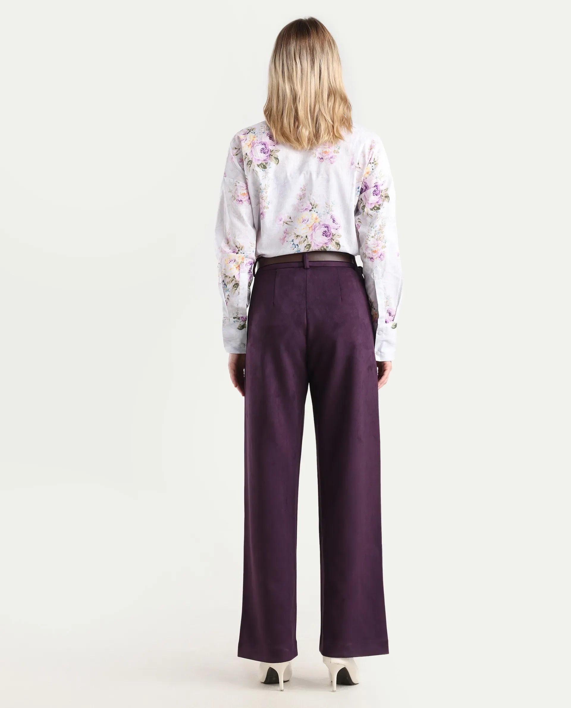 Rareism Women's Niwast-B Purple Polyester Blend Straight Fit Travel Trouser